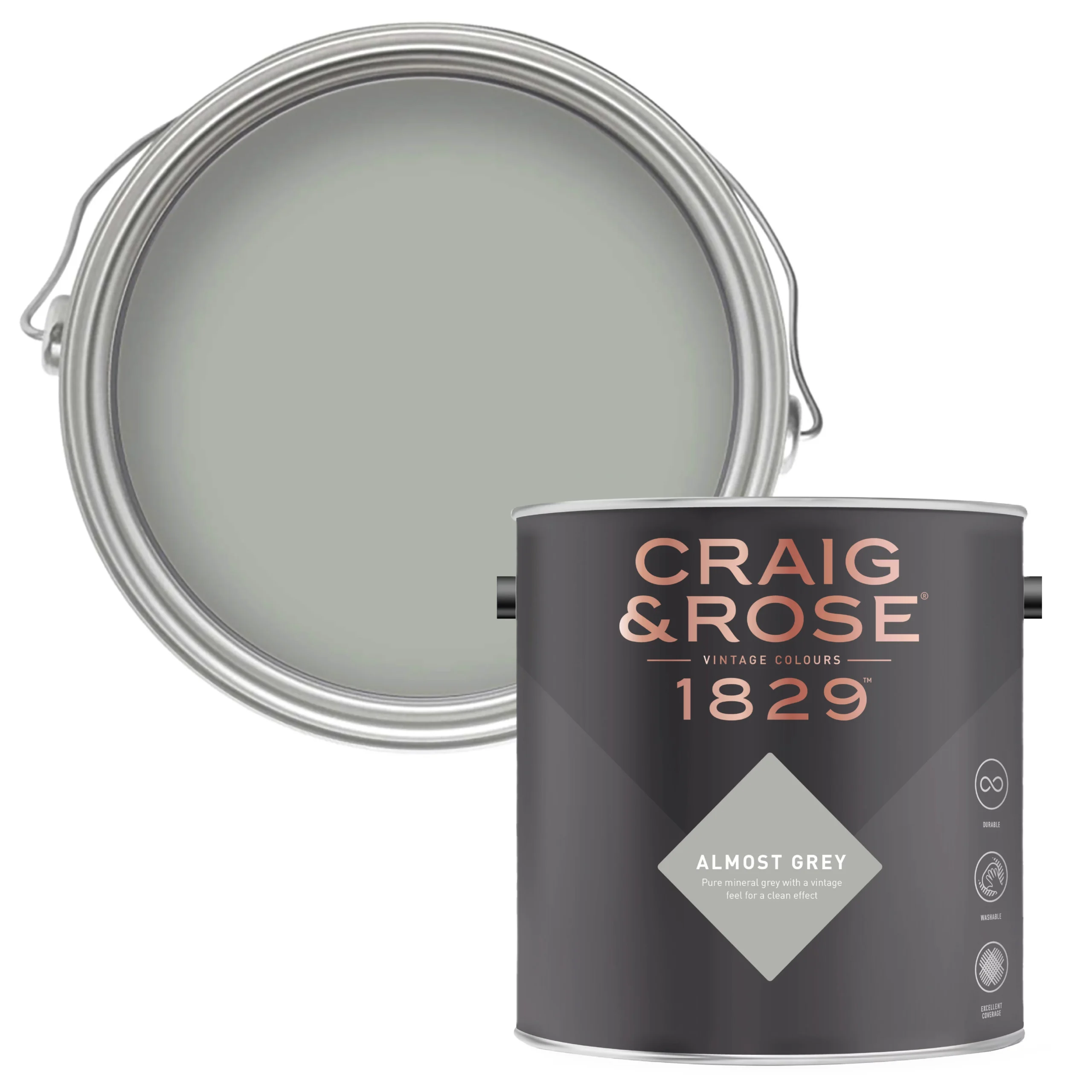 Craig & Rose 1829 Almost Grey Chalky Emulsion Paint, 2.5L 1 Craig & Rose 1829 Almost Grey Chalky Emulsion Paint, 2.5L