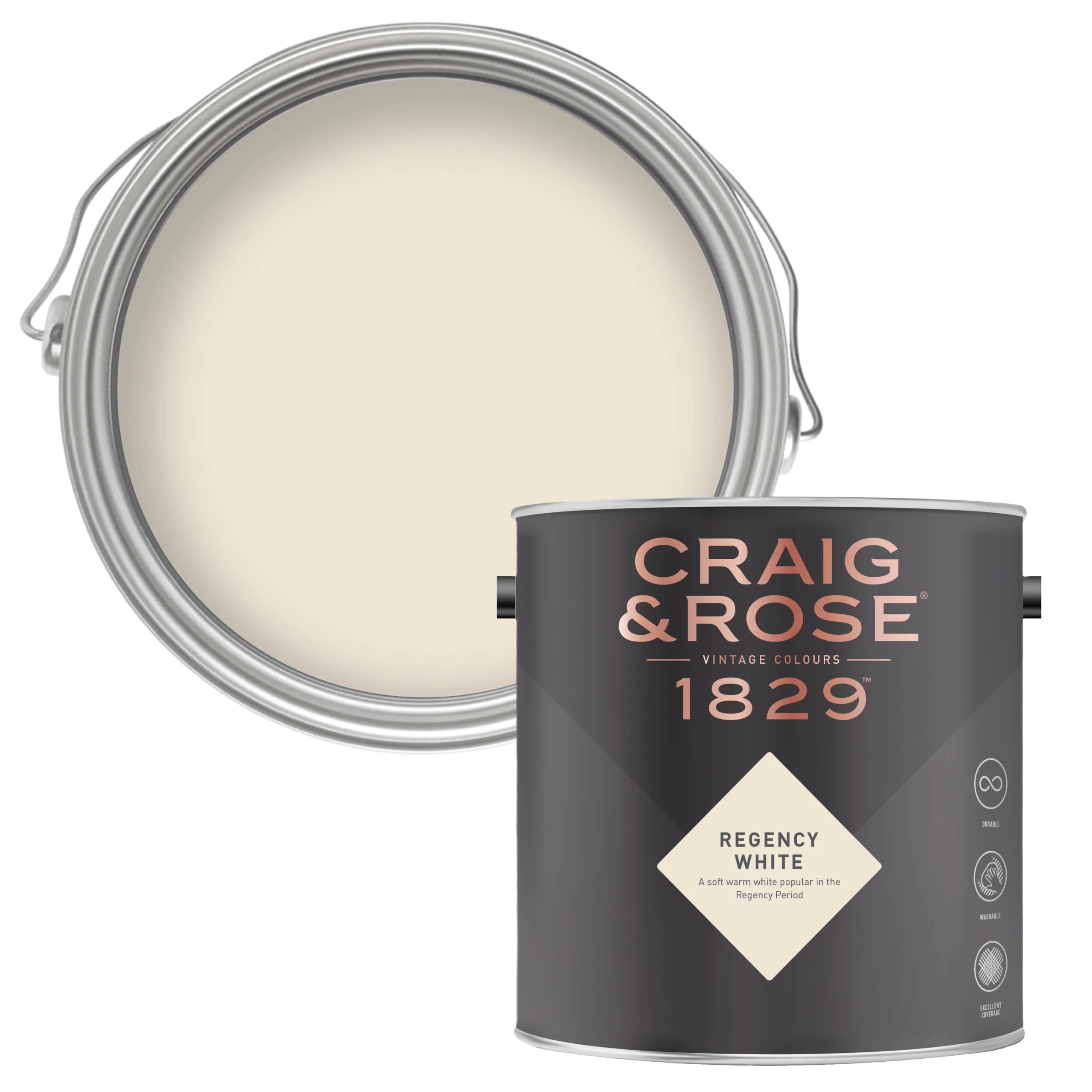 Craig & Rose 1829 Regency White Chalky Emulsion Paint, 2.5L 1 Craig & Rose 1829 Regency White Chalky Emulsion Paint, 2.5L
