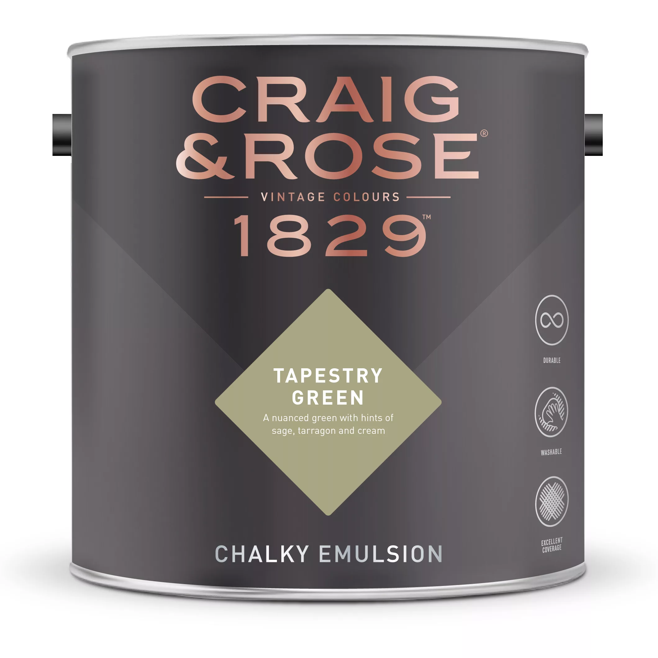 Craig & Rose 1829 Tapestry Green Chalky Emulsion Paint, 2.5L 2 Craig & Rose 1829 Tapestry Green Chalky Emulsion Paint, 2.5L - Image 2