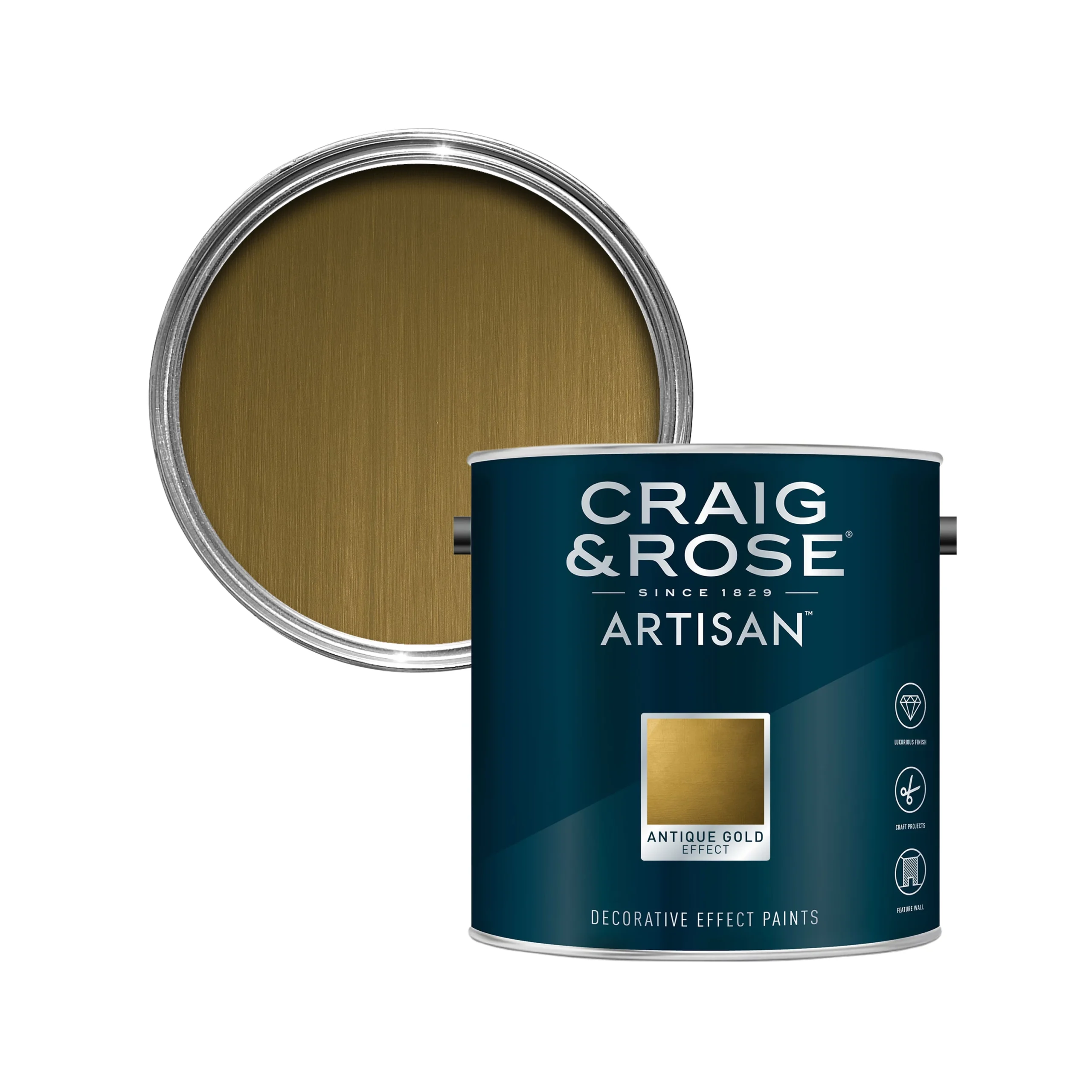 Craig & Rose Artisan Antique Gold Effect Mid Sheen Topcoat Special Effect Paint, 2.5L 1 Craig & Rose Artisan Antique Gold Effect Mid Sheen Topcoat Special Effect Paint, 2.5L