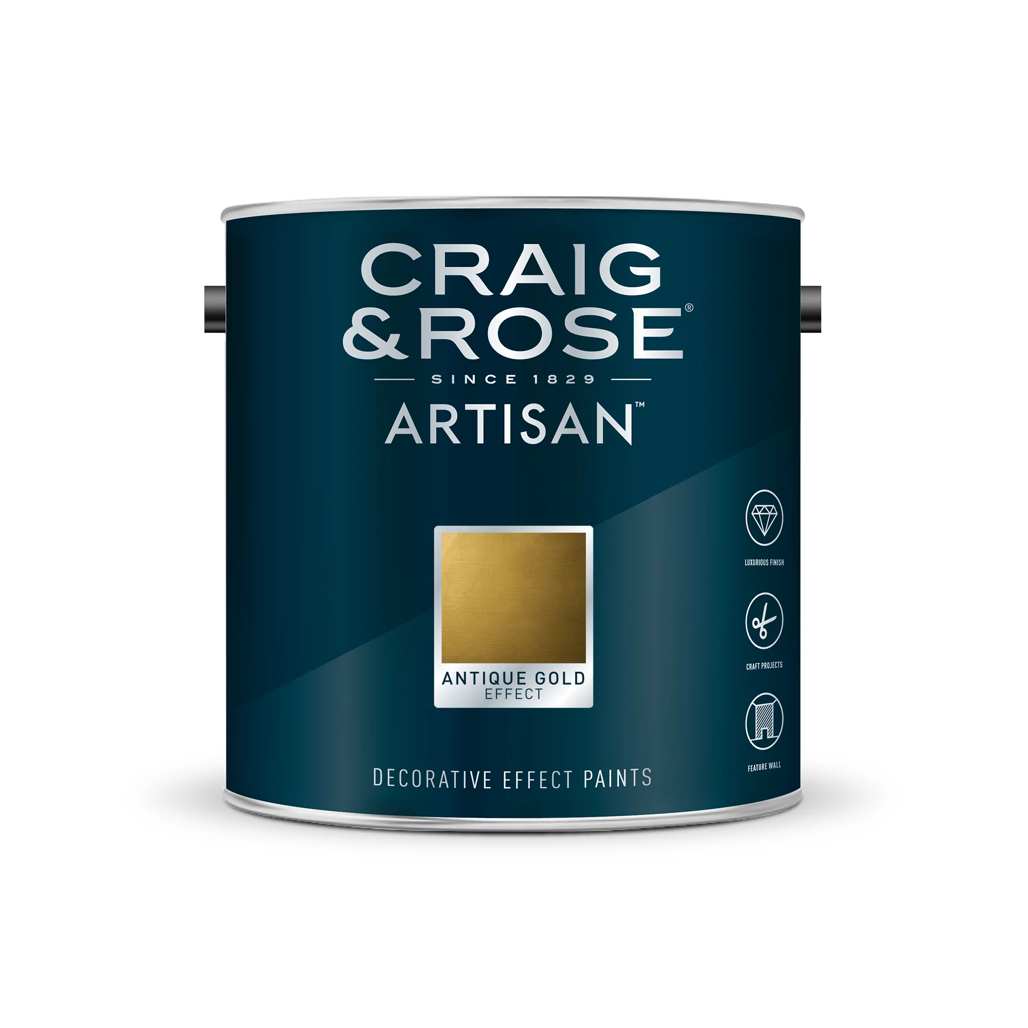 Craig & Rose Artisan Antique Gold Effect Mid Sheen Topcoat Special Effect Paint, 2.5L 2 Craig & Rose Artisan Antique Gold Effect Mid Sheen Topcoat Special Effect Paint, 2.5L - Image 2