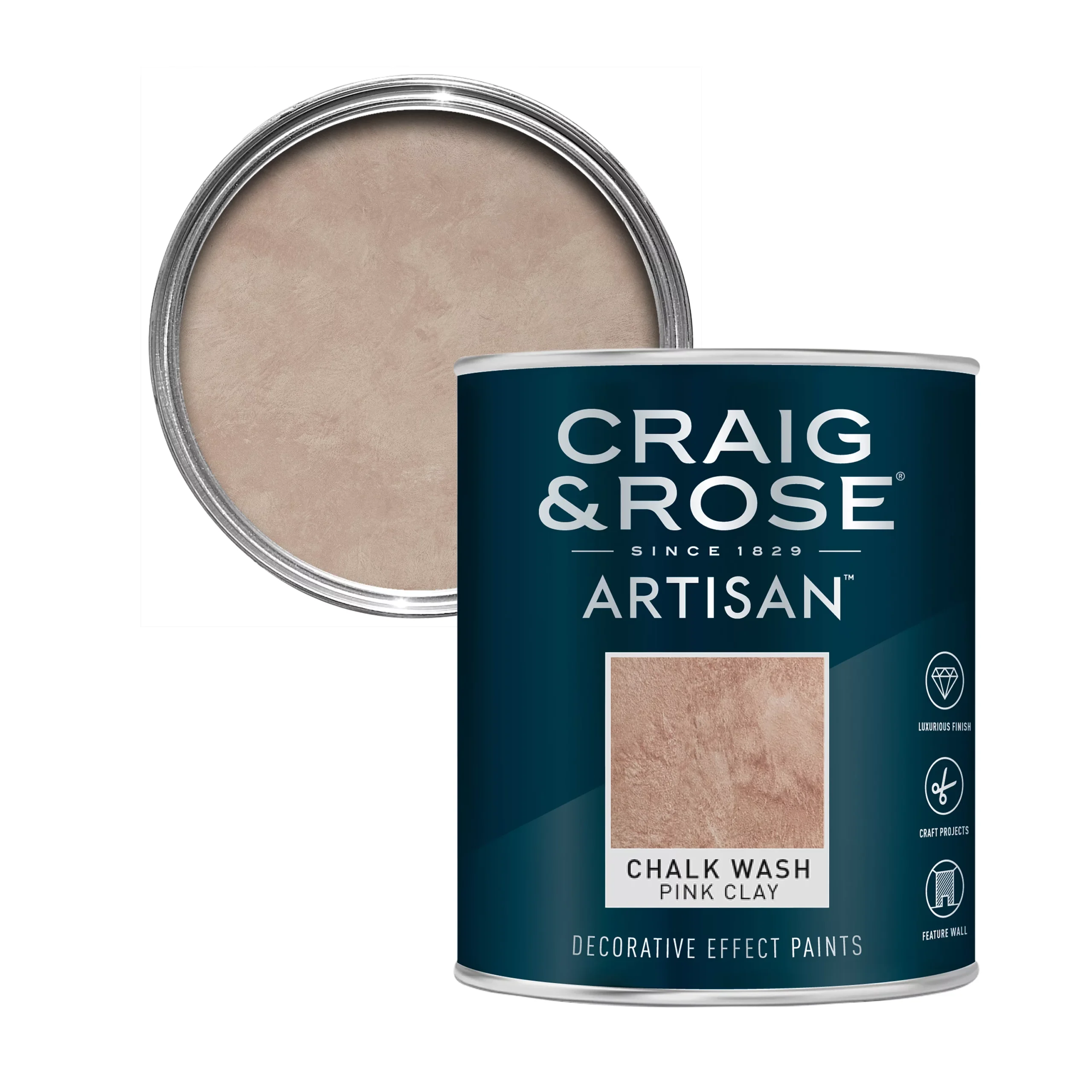 Craig & Rose Artisan Pink Clay Chalky Effect Topcoat Chalkwash Paint, 750ml 1 Craig & Rose Artisan Pink Clay Chalky Effect Topcoat Chalkwash Paint, 750ml