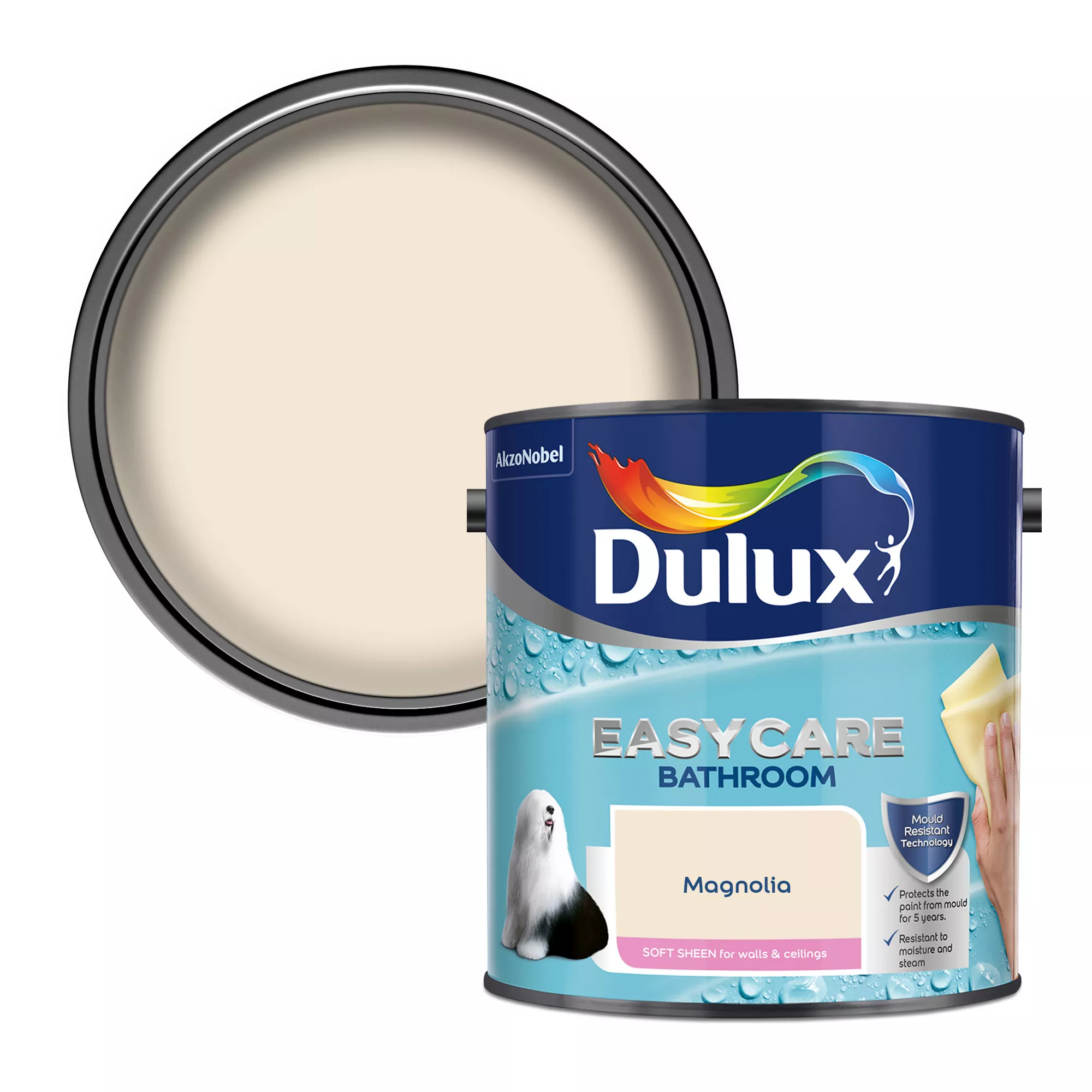 Dulux Easycare Bathroom Magnolia Soft Sheen Emulsion Paint, 2.5L 1 Dulux Easycare Bathroom Magnolia Soft Sheen Emulsion Paint, 2.5L