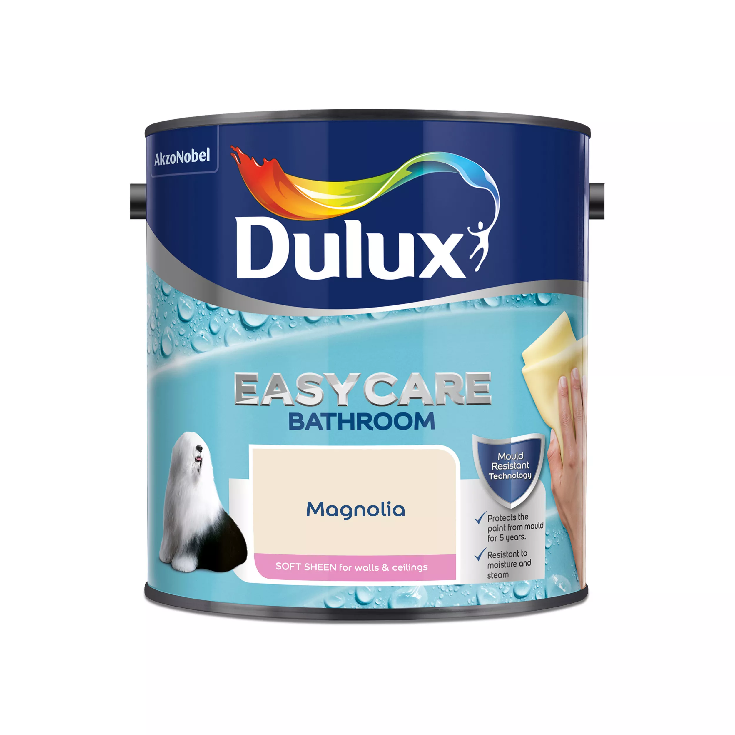 Dulux Easycare Bathroom Magnolia Soft Sheen Emulsion Paint, 2.5L 2 Dulux Easycare Bathroom Magnolia Soft Sheen Emulsion Paint, 2.5L - Image 2
