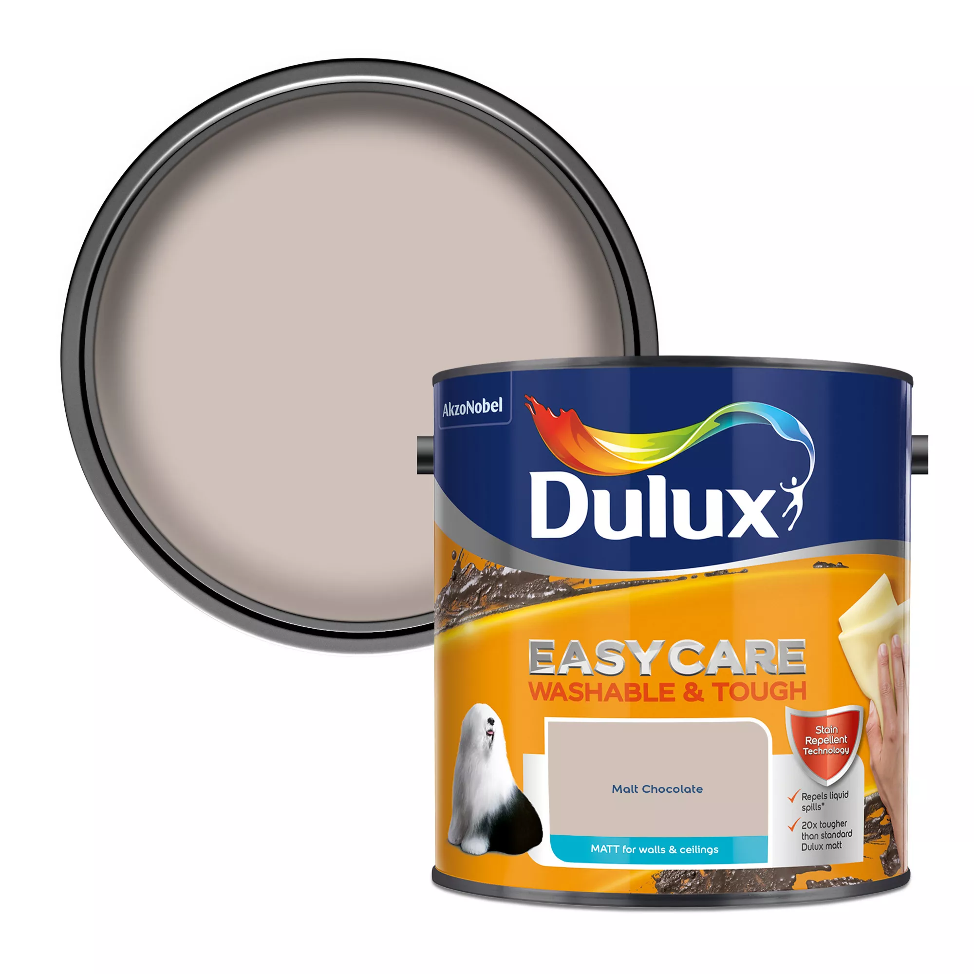 Dulux Easycare Malt Chocolate Matt Emulsion Paint, 2.5L 1 Dulux Easycare Malt Chocolate Matt Emulsion Paint, 2.5L