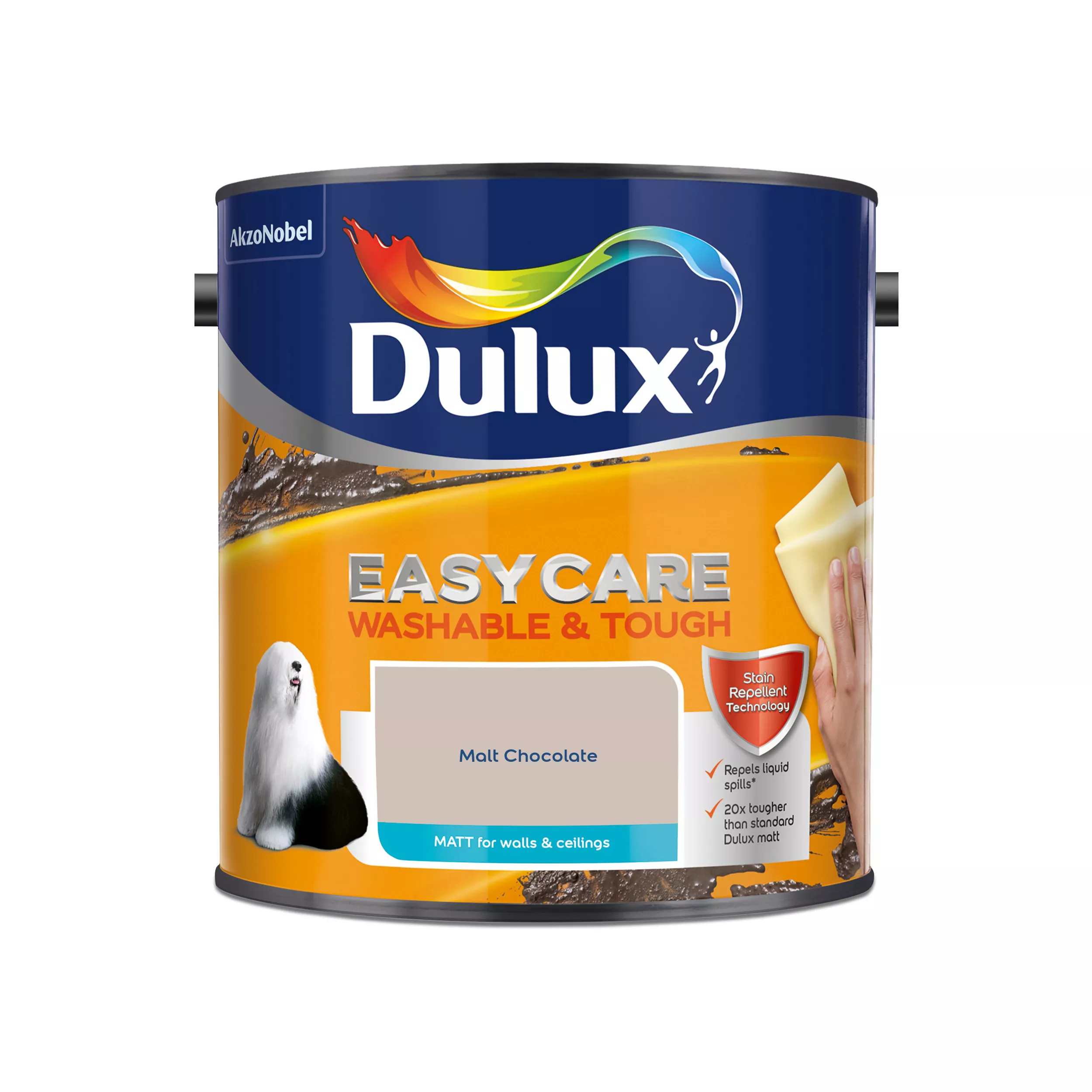 Dulux Easycare Malt Chocolate Matt Emulsion Paint, 2.5L 2 Dulux Easycare Malt Chocolate Matt Emulsion Paint, 2.5L - Image 2