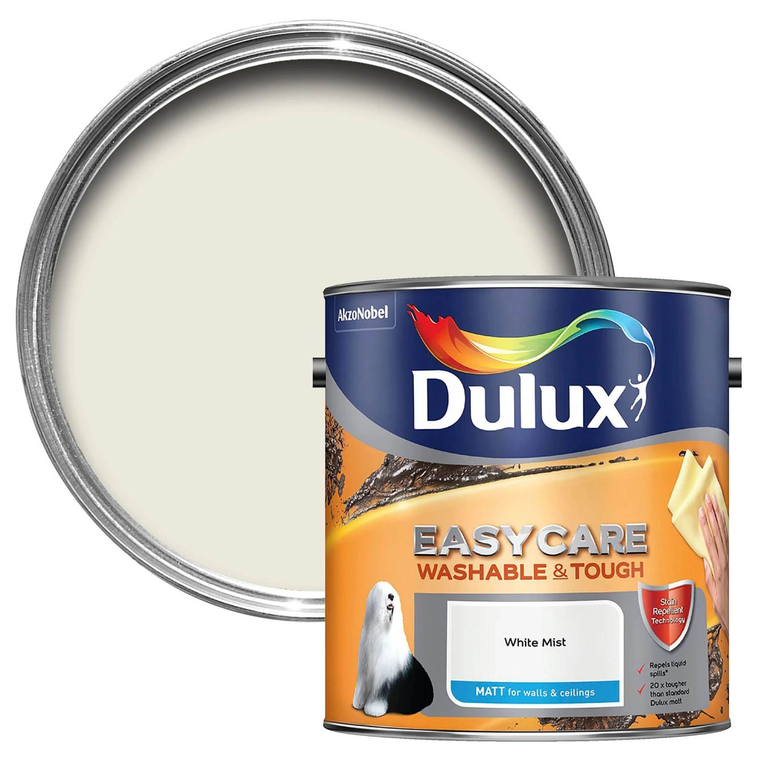 Dulux Easycare White Mist Matt Emulsion Paint, 2.5L 1 Dulux Easycare White Mist Matt Emulsion Paint, 2.5L