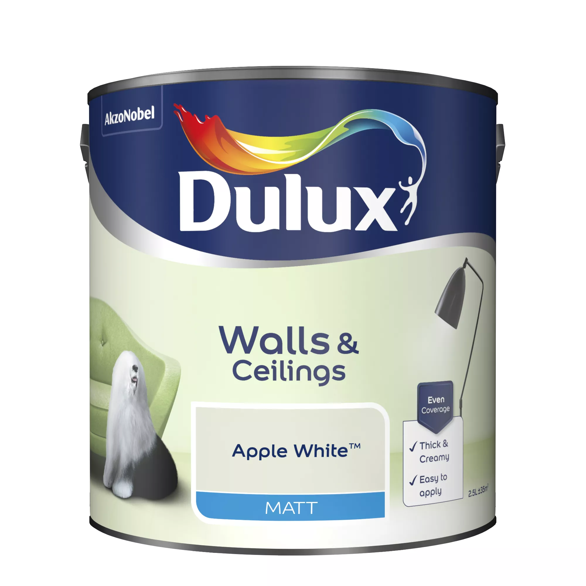 Dulux Natural Hints Apple White Matt Emulsion Paint, 2.5L 2 Dulux Natural Hints Apple White Matt Emulsion Paint, 2.5L - Image 2