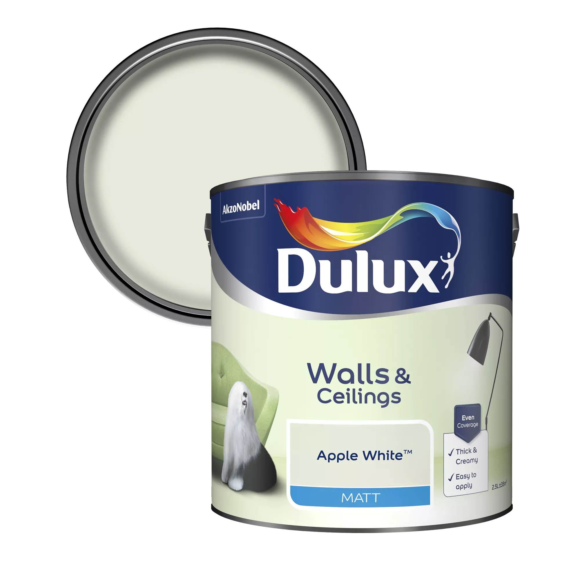 Dulux Natural Hints Apple White Matt Emulsion Paint, 2.5L 1 Dulux Natural Hints Apple White Matt Emulsion Paint, 2.5L