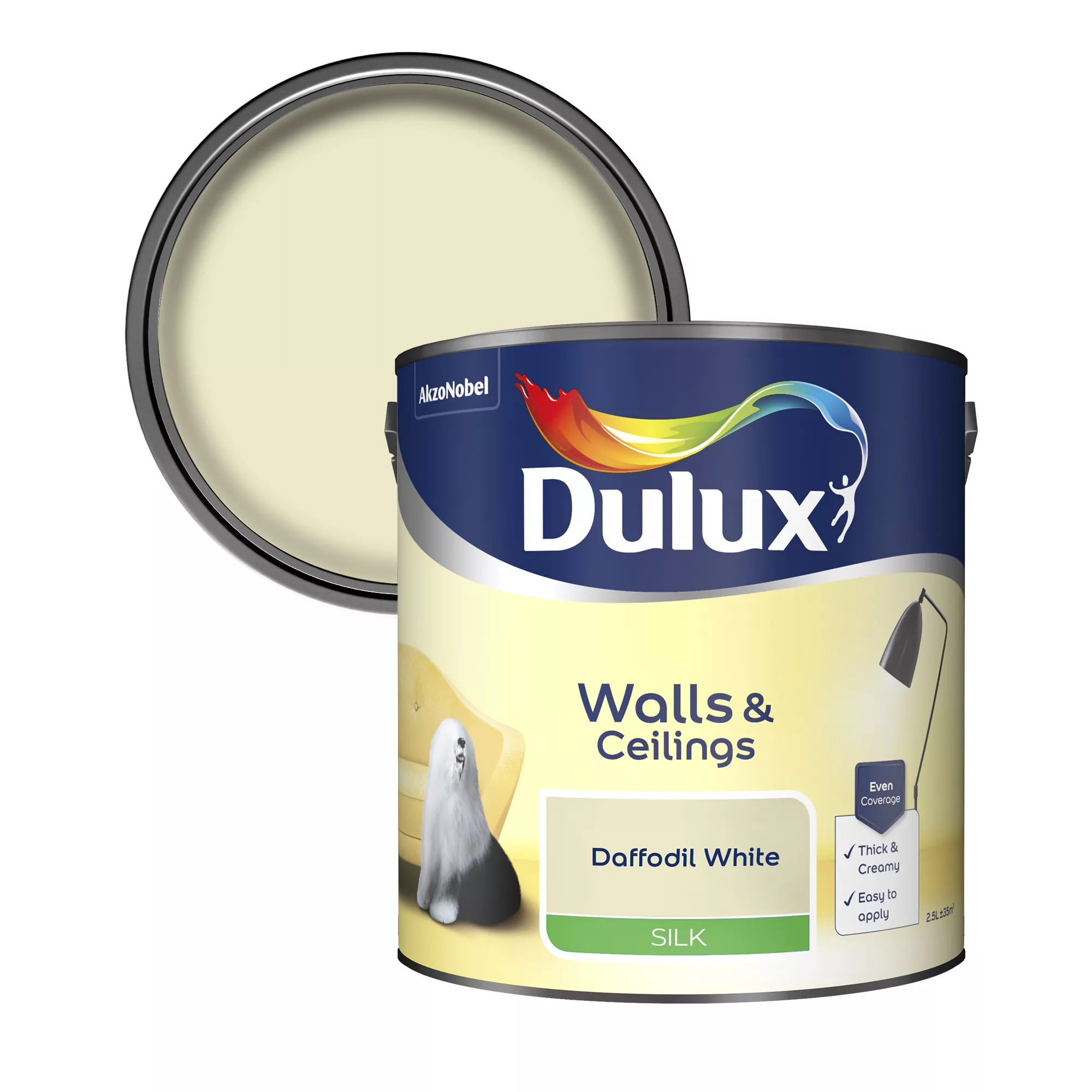 Dulux Natural Hints Daffodil White Silk Emulsion Paint, 2.5L 1 Dulux Natural Hints Daffodil White Silk Emulsion Paint, 2.5L