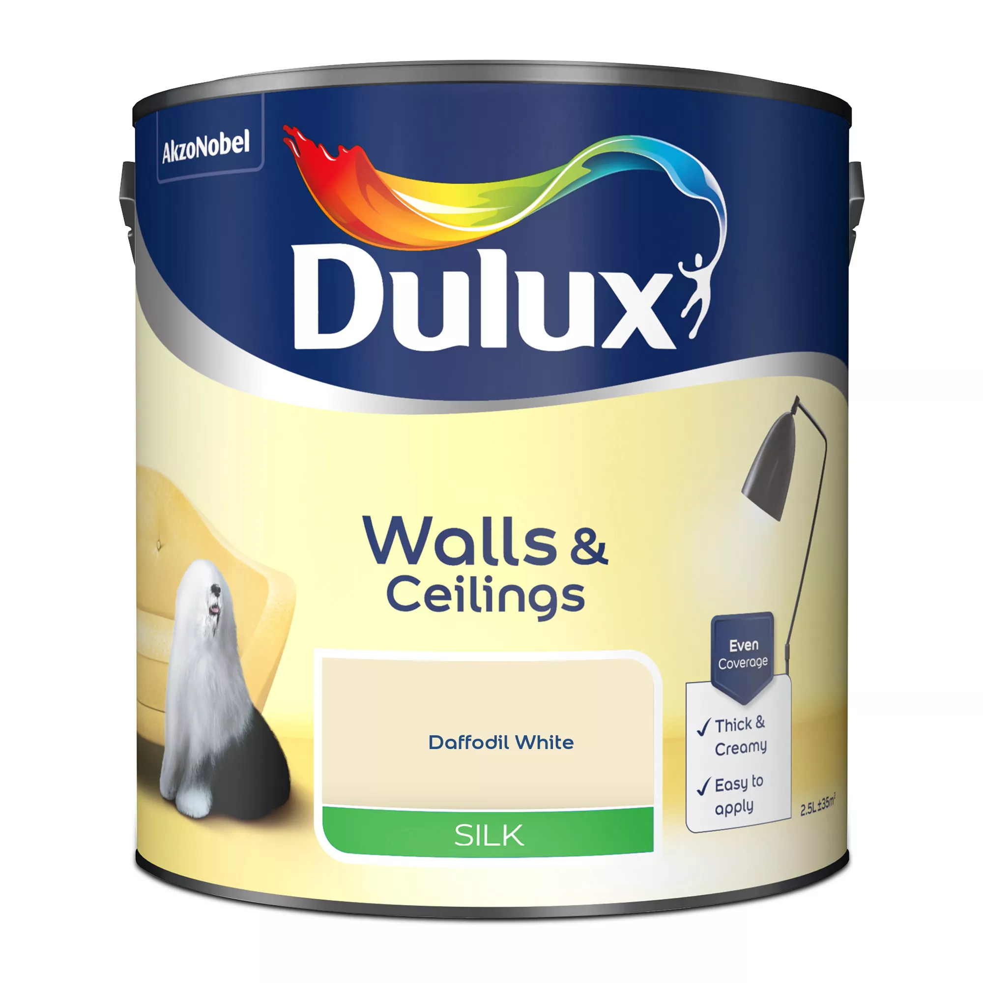 Dulux Natural Hints Daffodil White Silk Emulsion Paint, 2.5L 2 Dulux Natural Hints Daffodil White Silk Emulsion Paint, 2.5L - Image 2