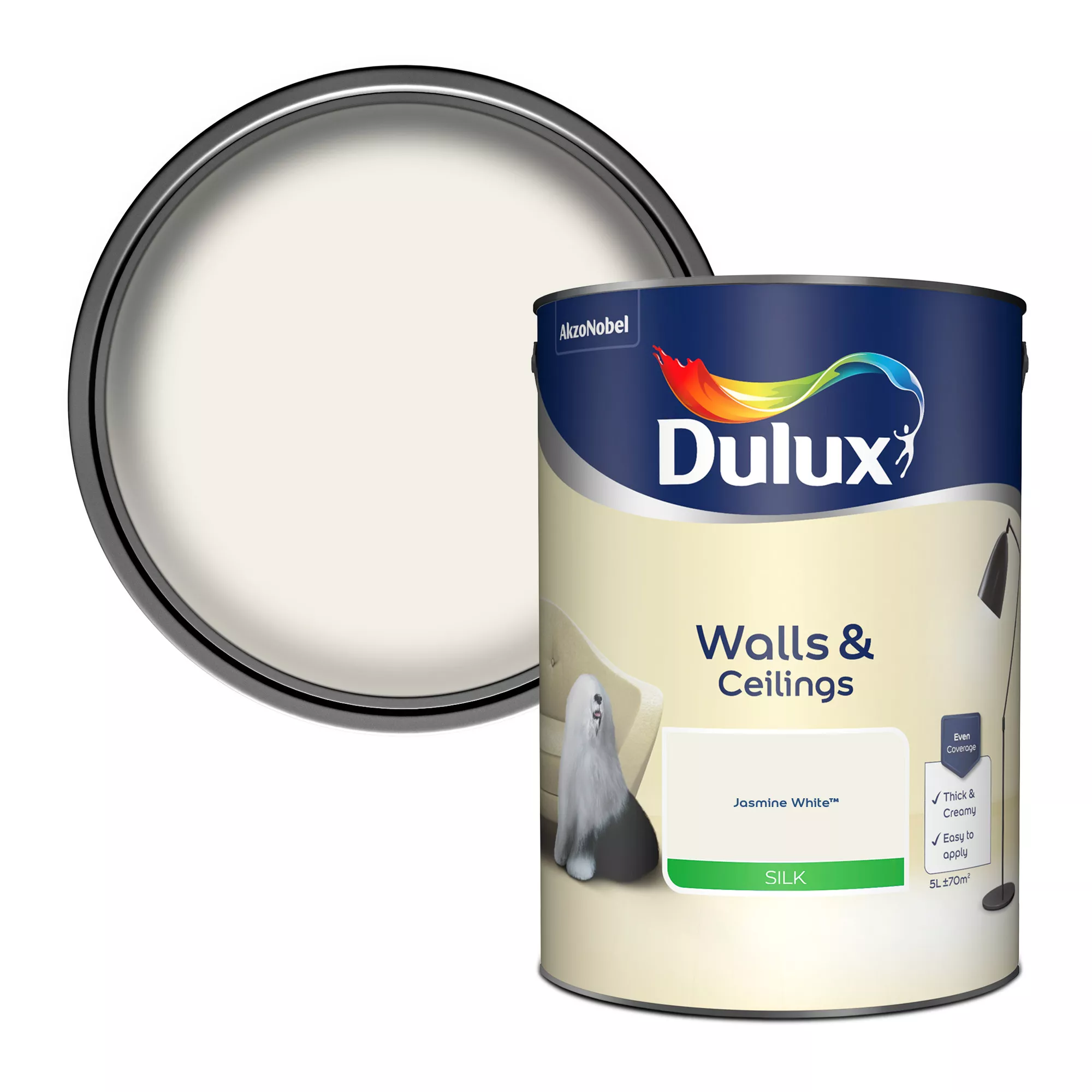 Dulux Natural Hints Jasmine White Silk Emulsion Paint, 5L 1 Dulux Natural Hints Jasmine White Silk Emulsion Paint, 5L
