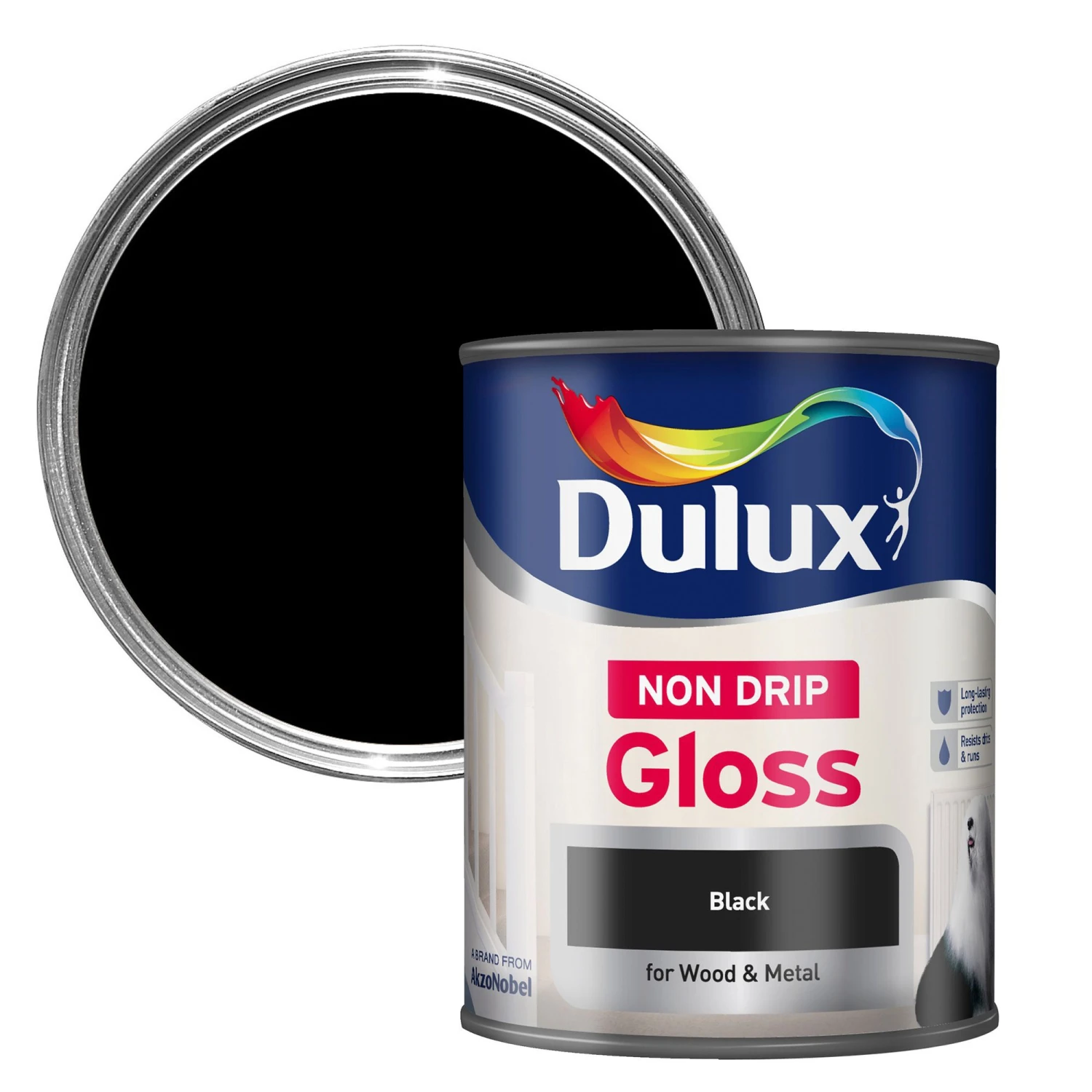 Dulux Non-drip Black Gloss Metal & Wood Paint, 750ml 1 Dulux Non-drip Black Gloss Metal & Wood Paint, 750ml