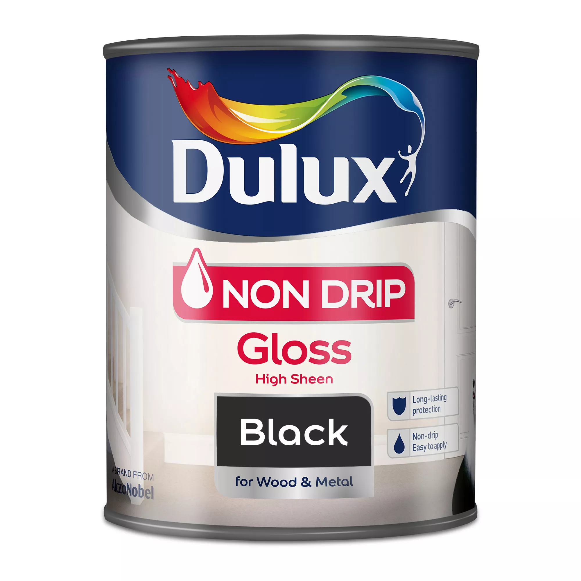 Dulux Non-drip Black Gloss Metal & Wood Paint, 750ml 2 Dulux Non-drip Black Gloss Metal & Wood Paint, 750ml - Image 2
