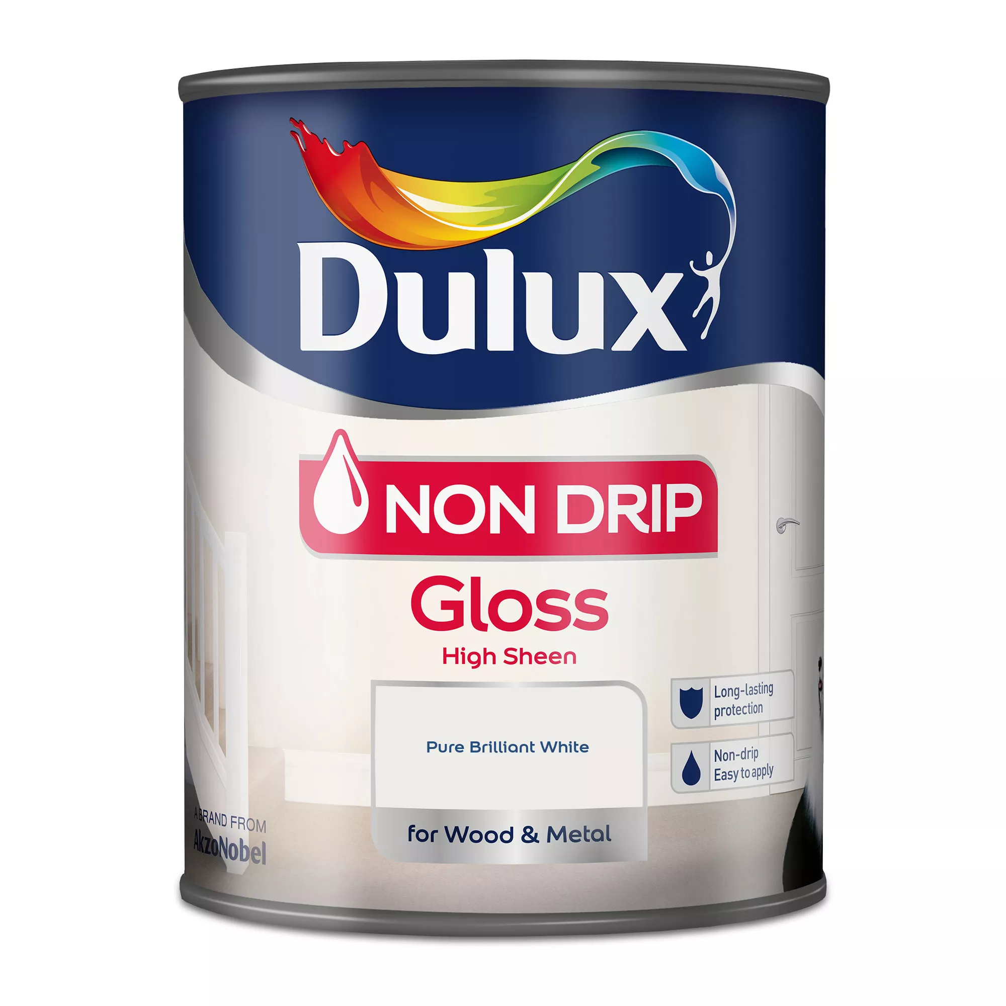 Dulux Non-drip Pure Brilliant White Gloss Metal & Wood Paint, 750ml 2 Dulux Non-drip Pure Brilliant White Gloss Metal & Wood Paint, 750ml - Image 2