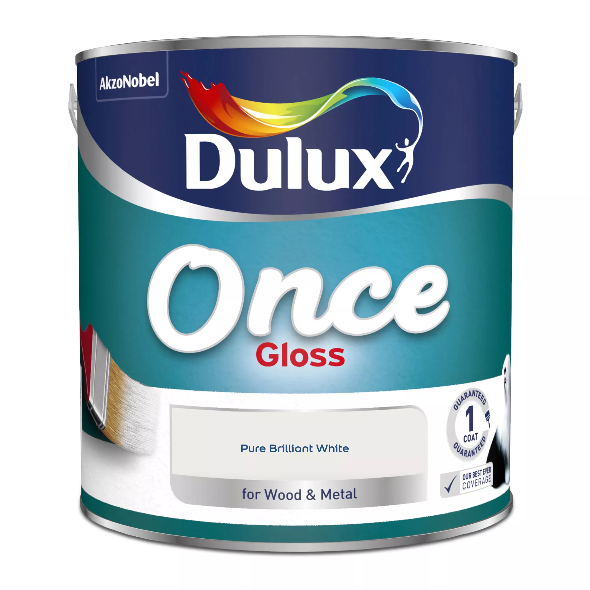 Dulux Once Pure Brilliant White Gloss Metal & Wood Paint, 2.5L 2 Dulux Once Pure Brilliant White Gloss Metal & Wood Paint, 2.5L - Image 2