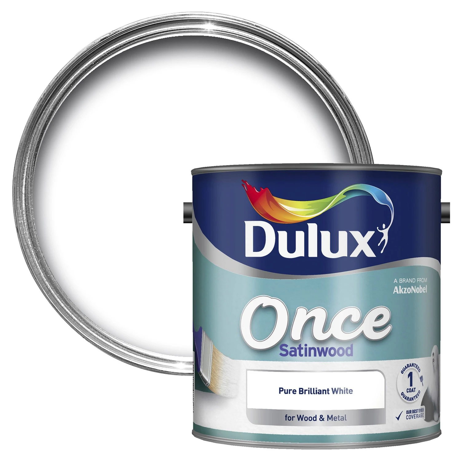 Dulux Once Pure Brilliant White Satinwood Metal & Wood Paint, 2.5L 2 Dulux Once Pure Brilliant White Satinwood Metal & Wood Paint, 2.5L - Image 2