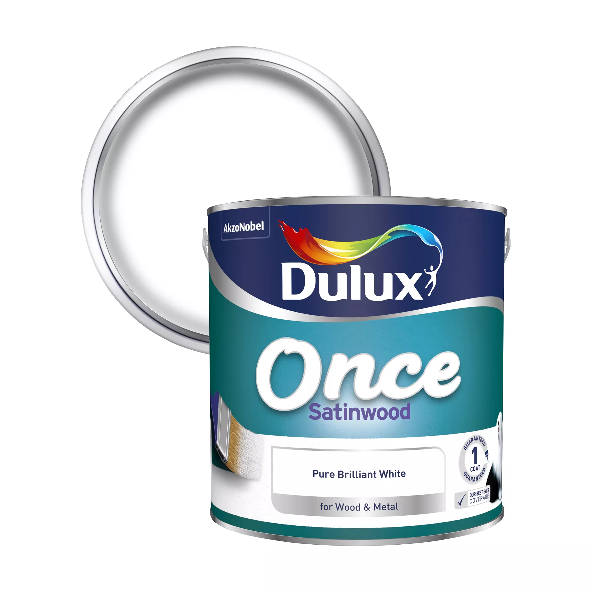 Dulux Once Pure Brilliant White Satinwood Metal & Wood Paint, 2.5L 1 Dulux Once Pure Brilliant White Satinwood Metal & Wood Paint, 2.5L