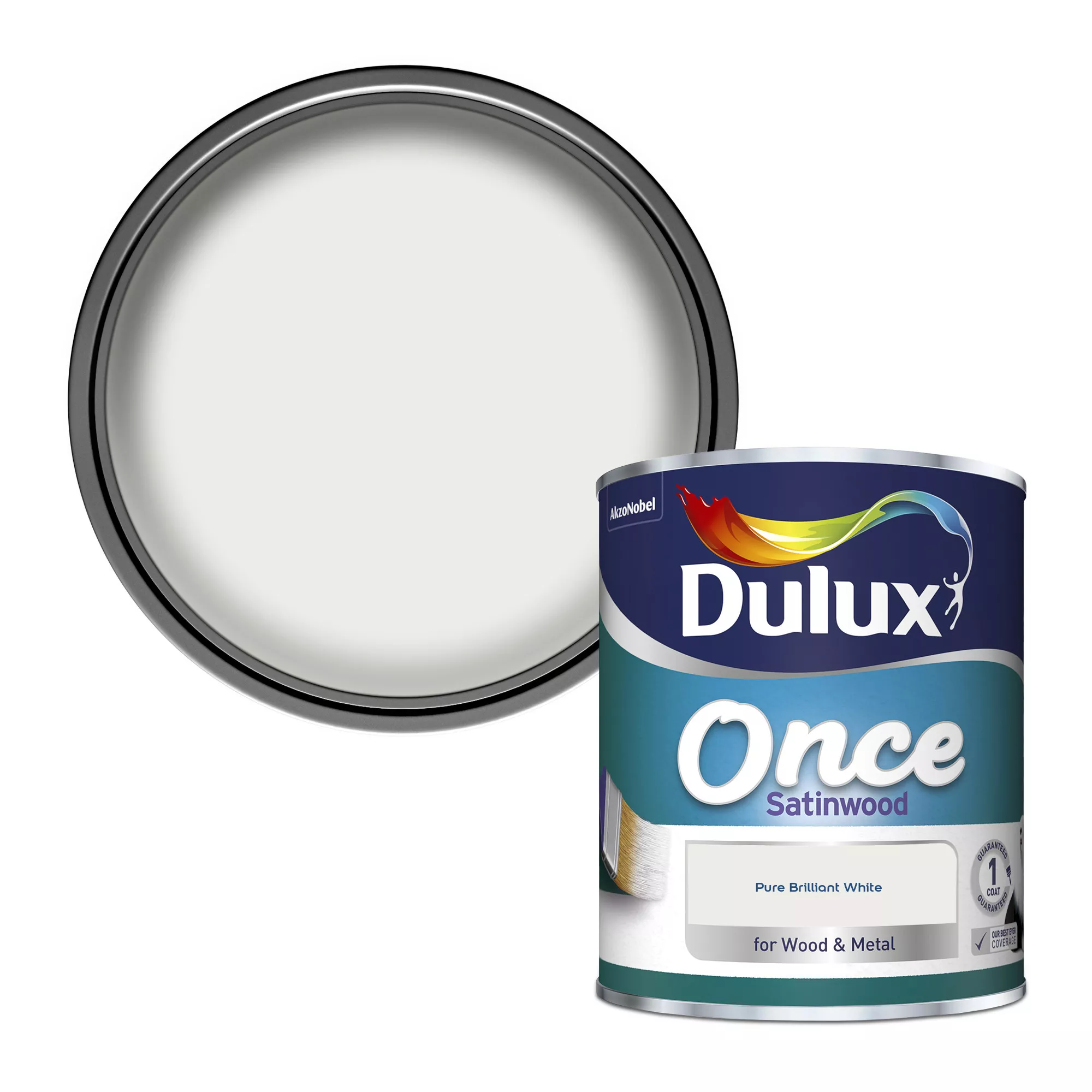 Dulux Once Pure Brilliant White Satinwood Metal & Wood Paint, 750ml 1 Dulux Once Pure Brilliant White Satinwood Metal & Wood Paint, 750ml
