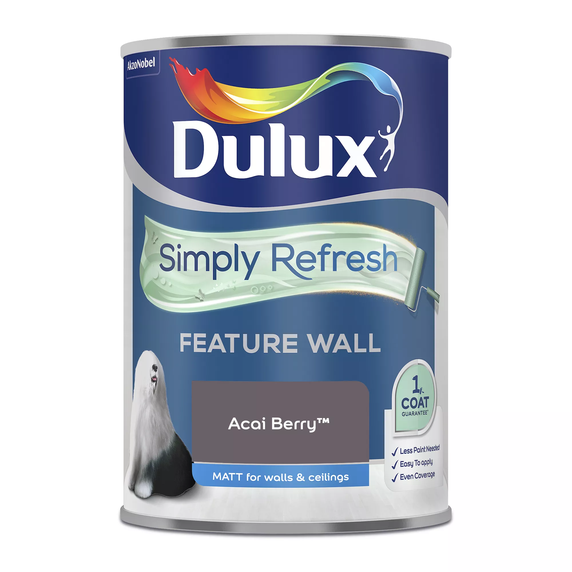 Dulux One Coat Acai Berry Matt Emulsion Paint, 1.25L 2 Dulux One Coat Acai Berry Matt Emulsion Paint, 1.25L - Image 2