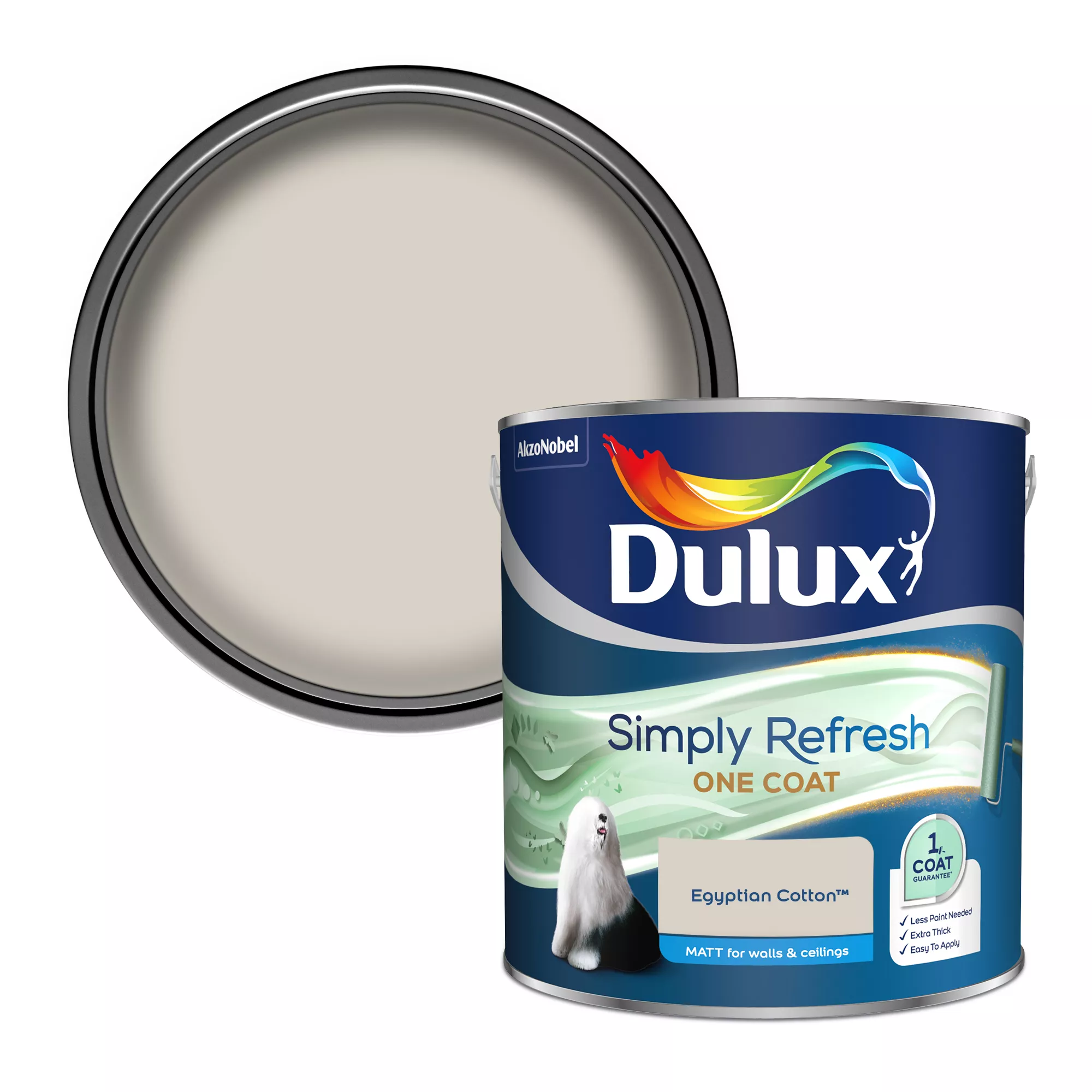 Dulux One Coat Egyptian Cotton Matt Emulsion Paint, 2.5L 1 Dulux One Coat Egyptian Cotton Matt Emulsion Paint, 2.5L