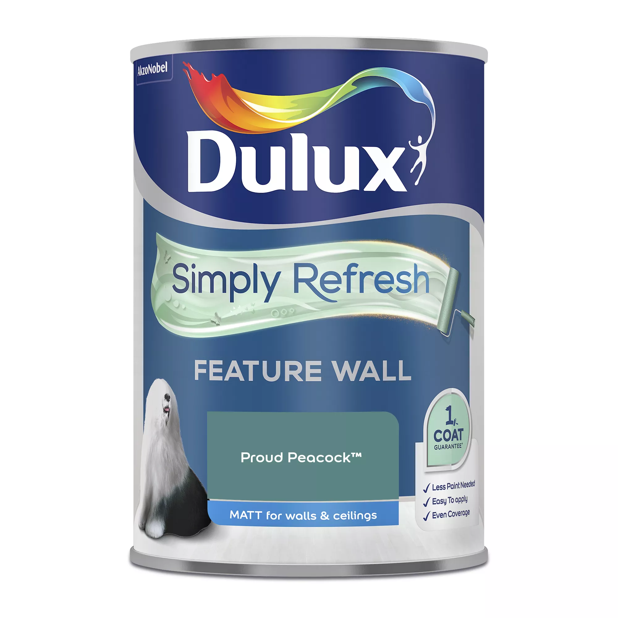 Dulux One Coat Proud Peacock Matt Emulsion Paint, 1.25L 2 Dulux One Coat Proud Peacock Matt Emulsion Paint, 1.25L - Image 2