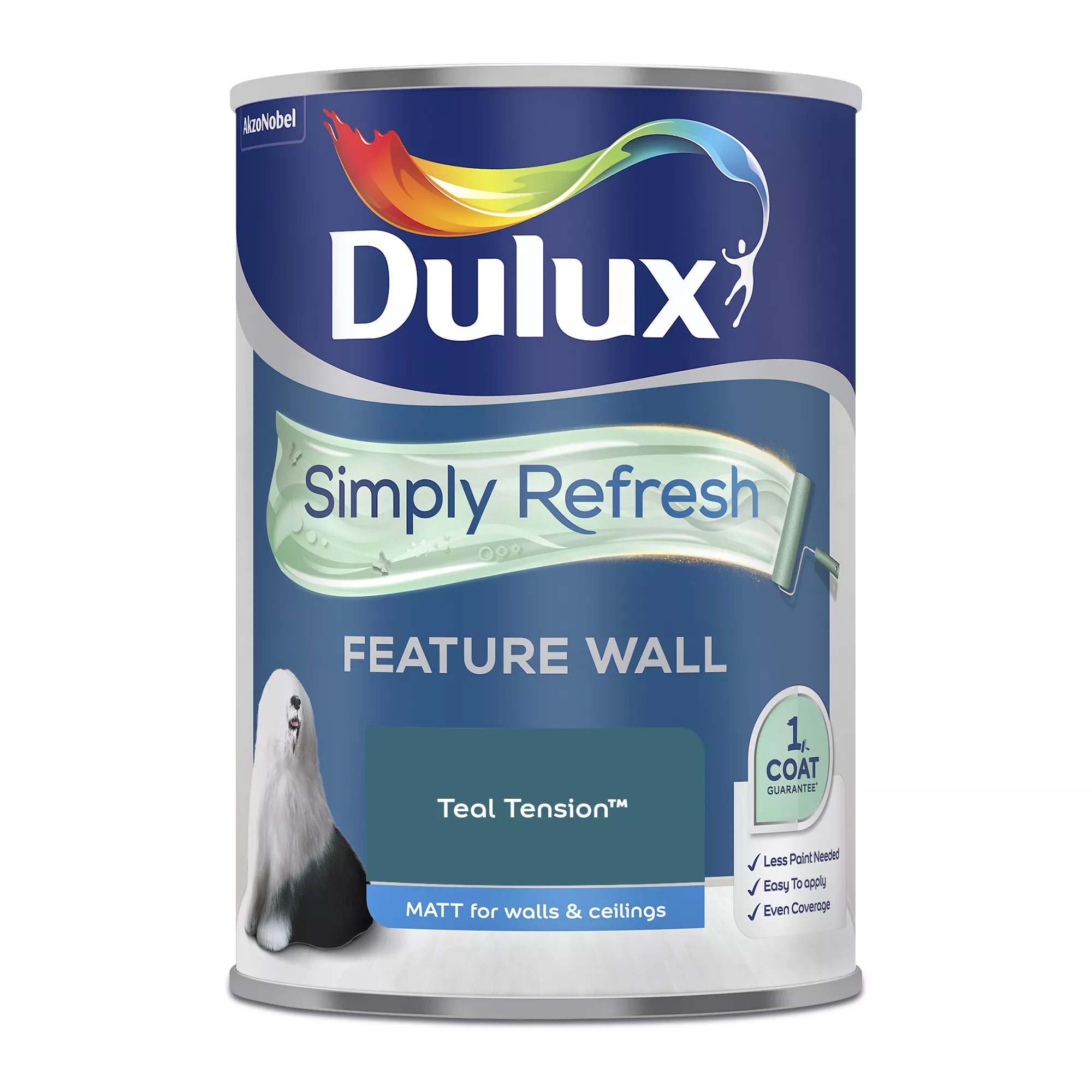 Dulux One Coat Teal Tension Matt Emulsion Paint, 1.25L 2 Dulux One Coat Teal Tension Matt Emulsion Paint, 1.25L - Image 2