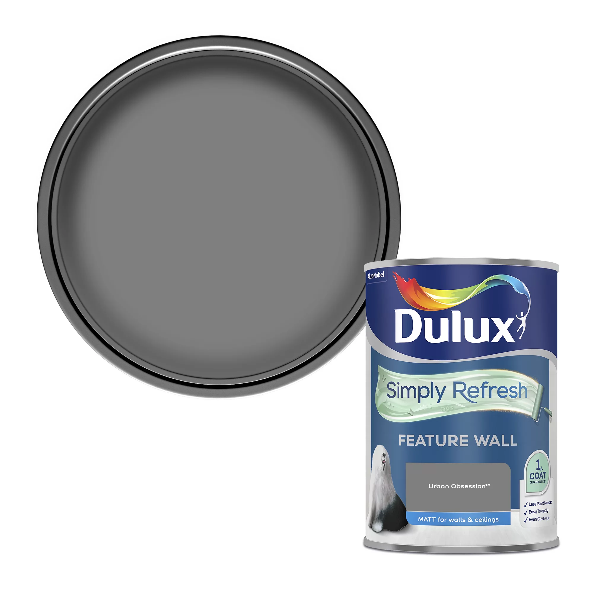 Dulux One Coat Urban Obsession Matt Emulsion Paint, 1.25L 1 Dulux One Coat Urban Obsession Matt Emulsion Paint, 1.25L