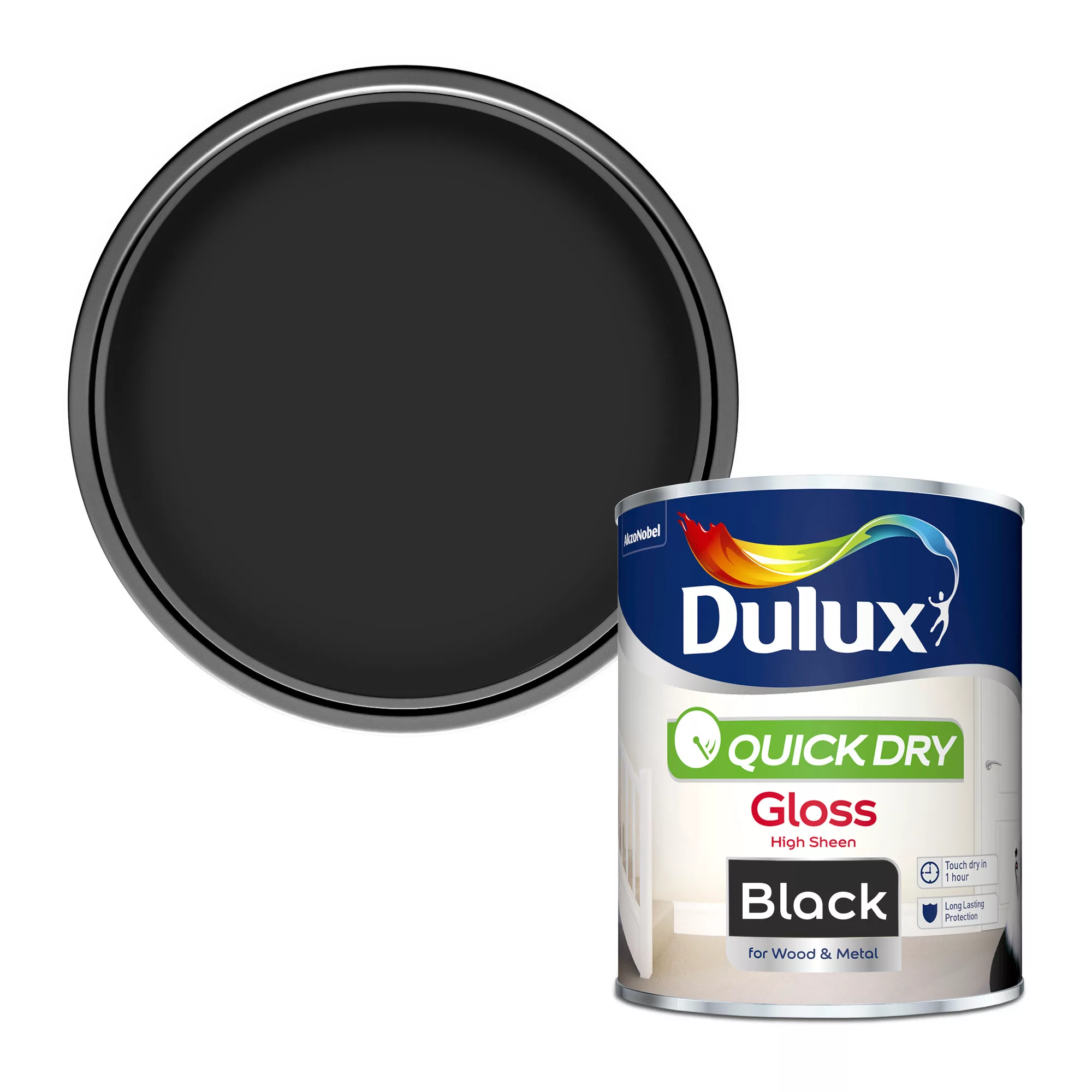 Dulux Quick Dry Black Gloss Metal & Wood Paint, 750ml 1 Dulux Quick Dry Black Gloss Metal & Wood Paint, 750ml