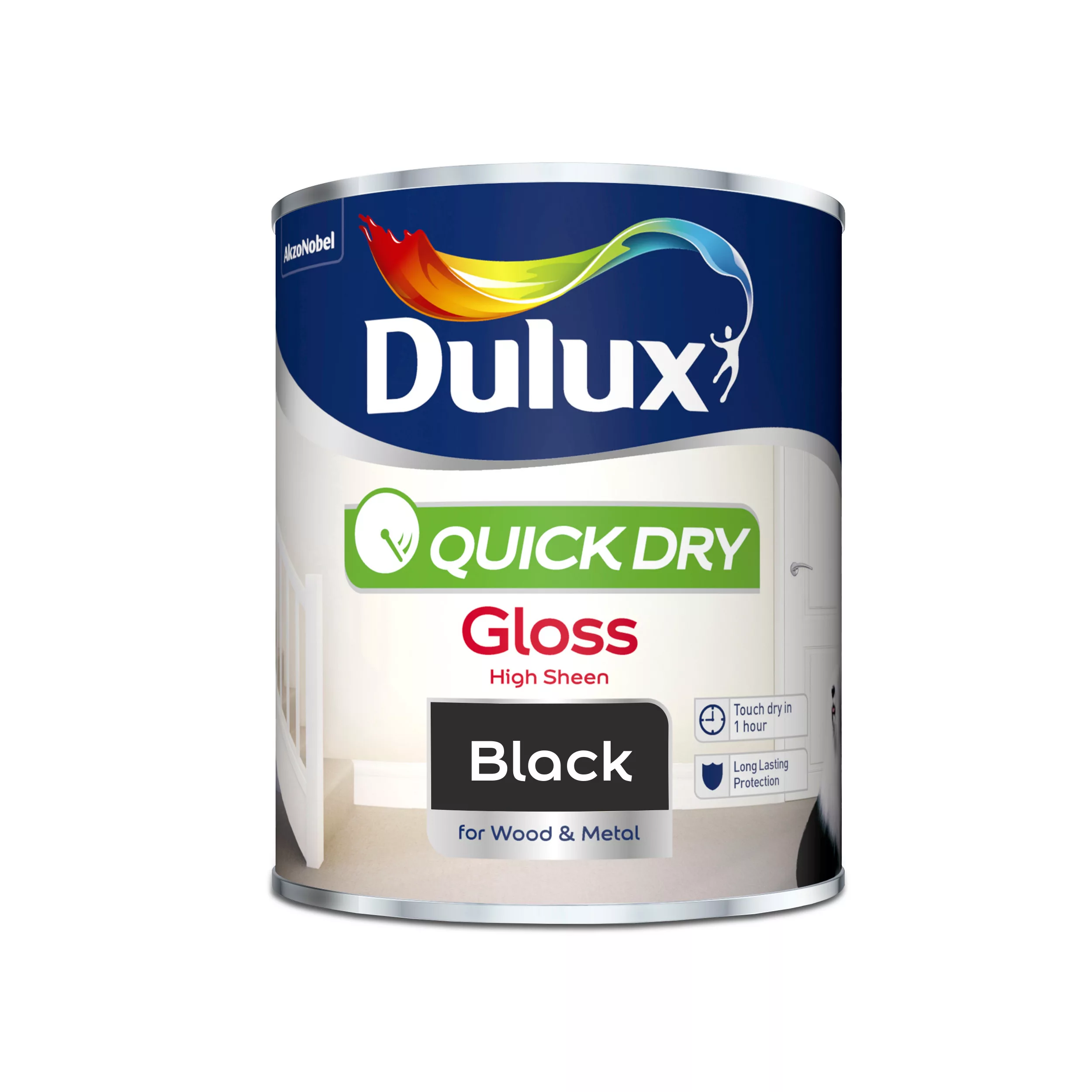 Dulux Quick Dry Black Gloss Metal & Wood Paint, 750ml 2 Dulux Quick Dry Black Gloss Metal & Wood Paint, 750ml - Image 2
