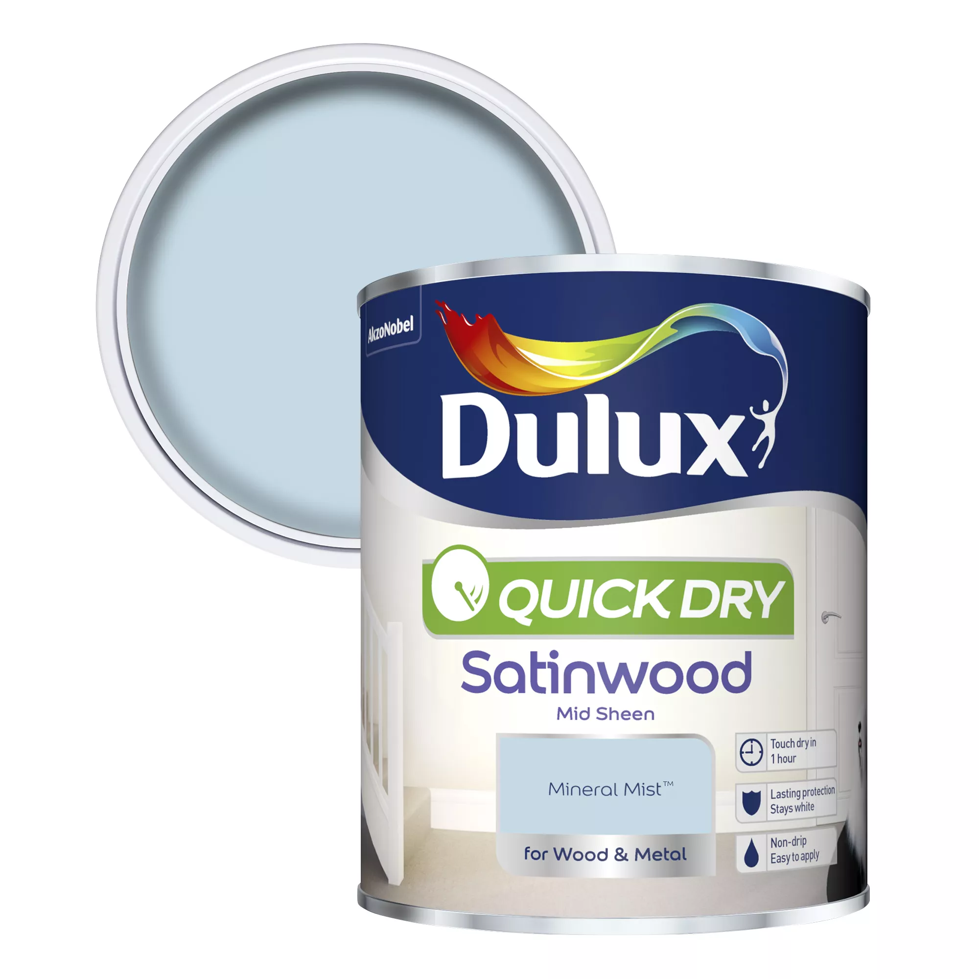 Dulux Quick Dry Mineral Mist Satinwood Metal & Wood Paint, 750ml 1 Dulux Quick Dry Mineral Mist Satinwood Metal & Wood Paint, 750ml