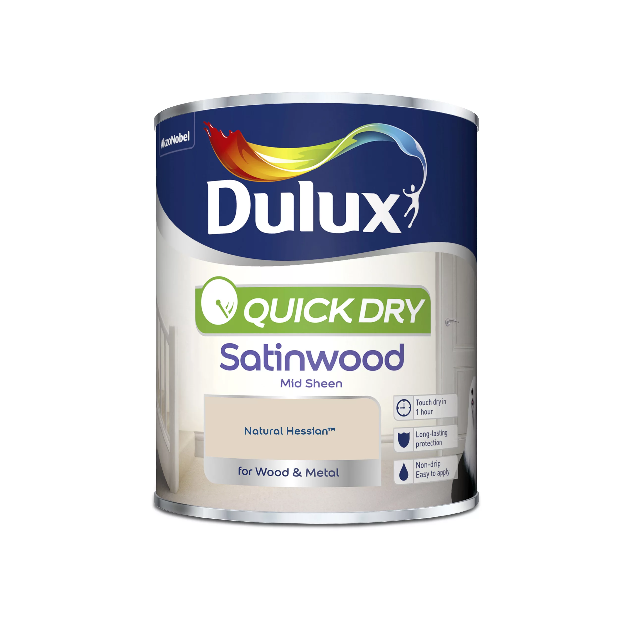 Dulux Quick Dry Natural Hessian Satinwood Metal & Wood Paint, 750ml 2 Dulux Quick Dry Natural Hessian Satinwood Metal & Wood Paint, 750ml - Image 2