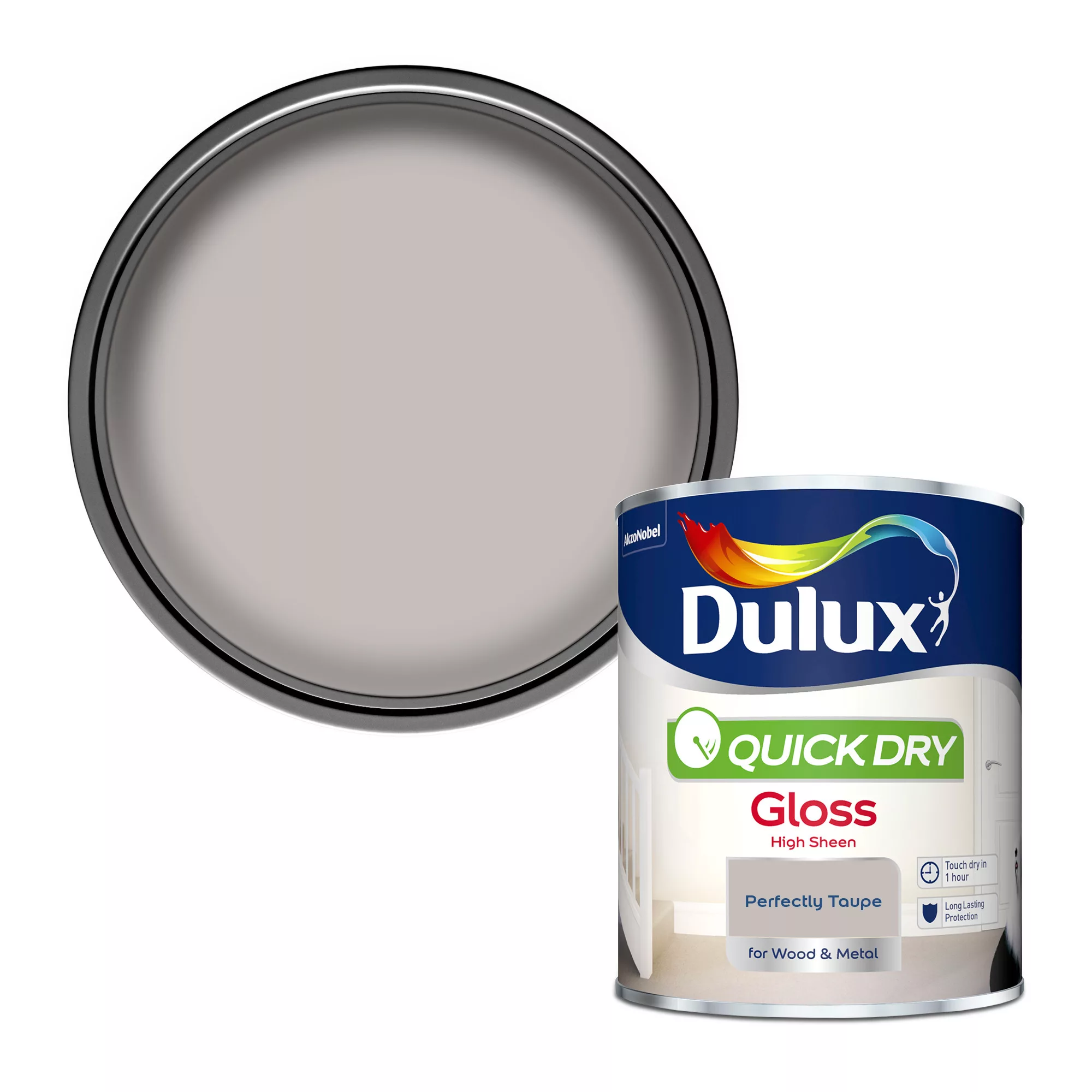 Dulux Quick Dry Perfectly Taupe Gloss Metal & Wood Paint, 750ml 1 Dulux Quick Dry Perfectly Taupe Gloss Metal & Wood Paint, 750ml