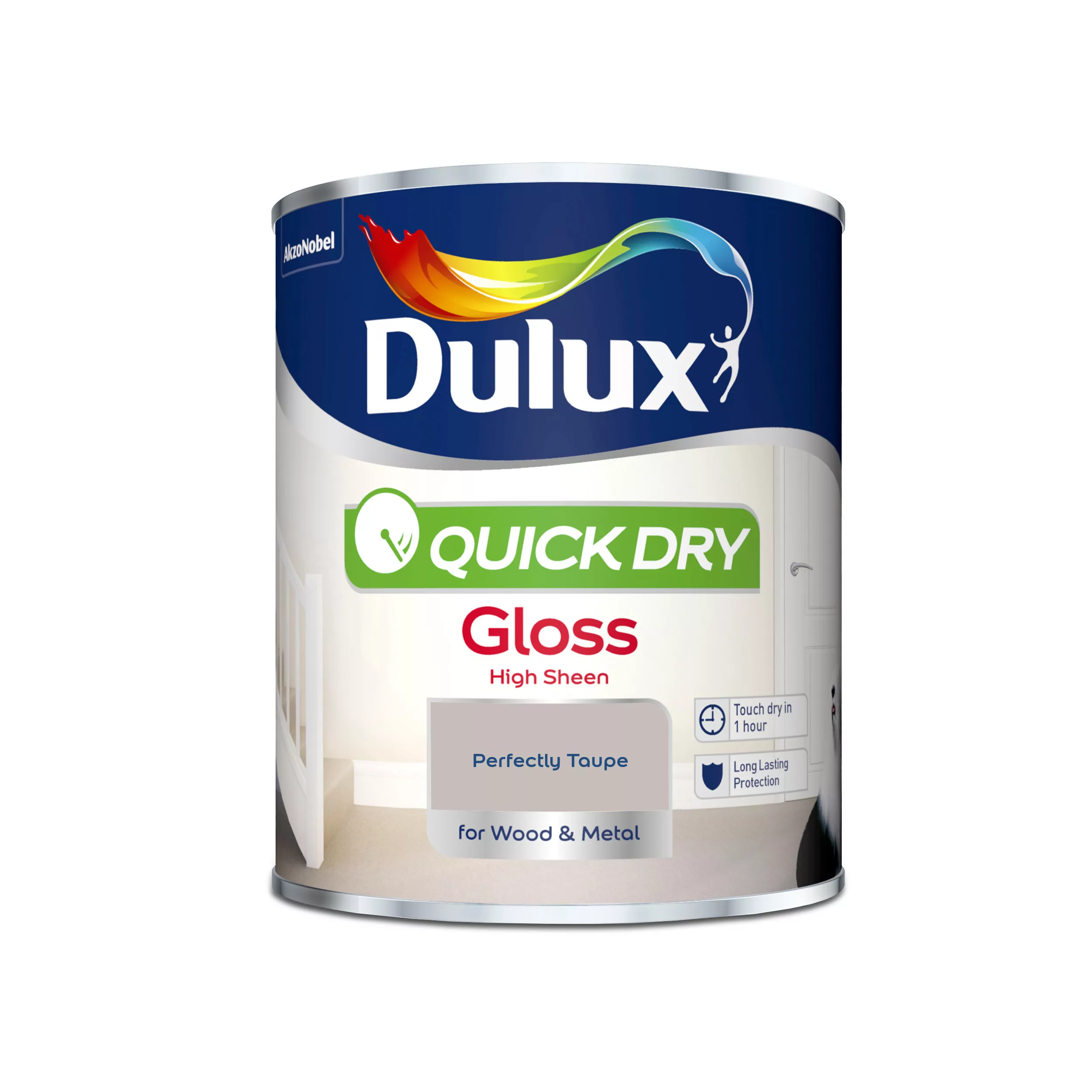 Dulux Quick Dry Perfectly Taupe Gloss Metal & Wood Paint, 750ml 2 Dulux Quick Dry Perfectly Taupe Gloss Metal & Wood Paint, 750ml - Image 2