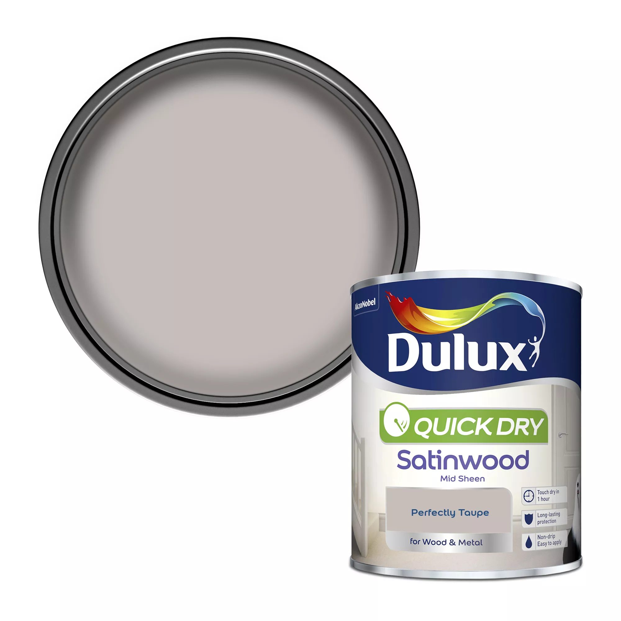 Dulux Quick Dry Perfectly Taupe Satinwood Metal & Wood Paint, 750ml 1 Dulux Quick Dry Perfectly Taupe Satinwood Metal & Wood Paint, 750ml