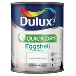 Dulux Quick Dry Pure Brilliant White Eggshell Metal & Wood Paint, 750ml -Trade Point dulux quick dry pure brilliant white eggshell metal wood paint 750ml5010212585146 08c bq