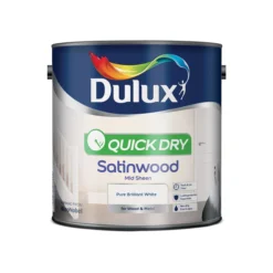 Dulux Quick Dry Pure Brilliant White Satinwood Metal & Wood Paint, 2.5L -Trade Point dulux quick dry pure brilliant white satinwood metal wood paint 2 5l5010212585092 08c bq