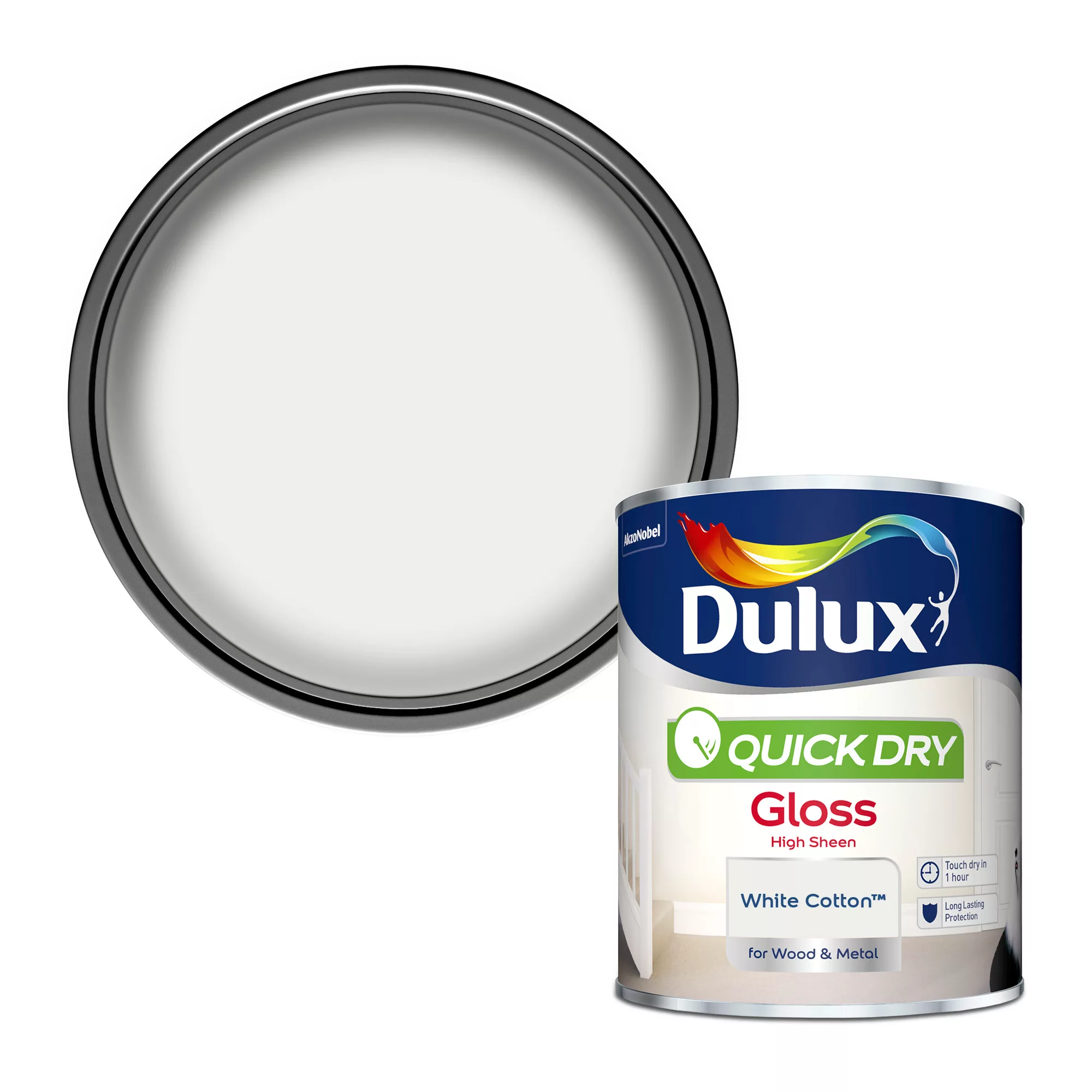Dulux Quick Dry White Cotton Gloss Metal & Wood Paint, 750ml 1 Dulux Quick Dry White Cotton Gloss Metal & Wood Paint, 750ml