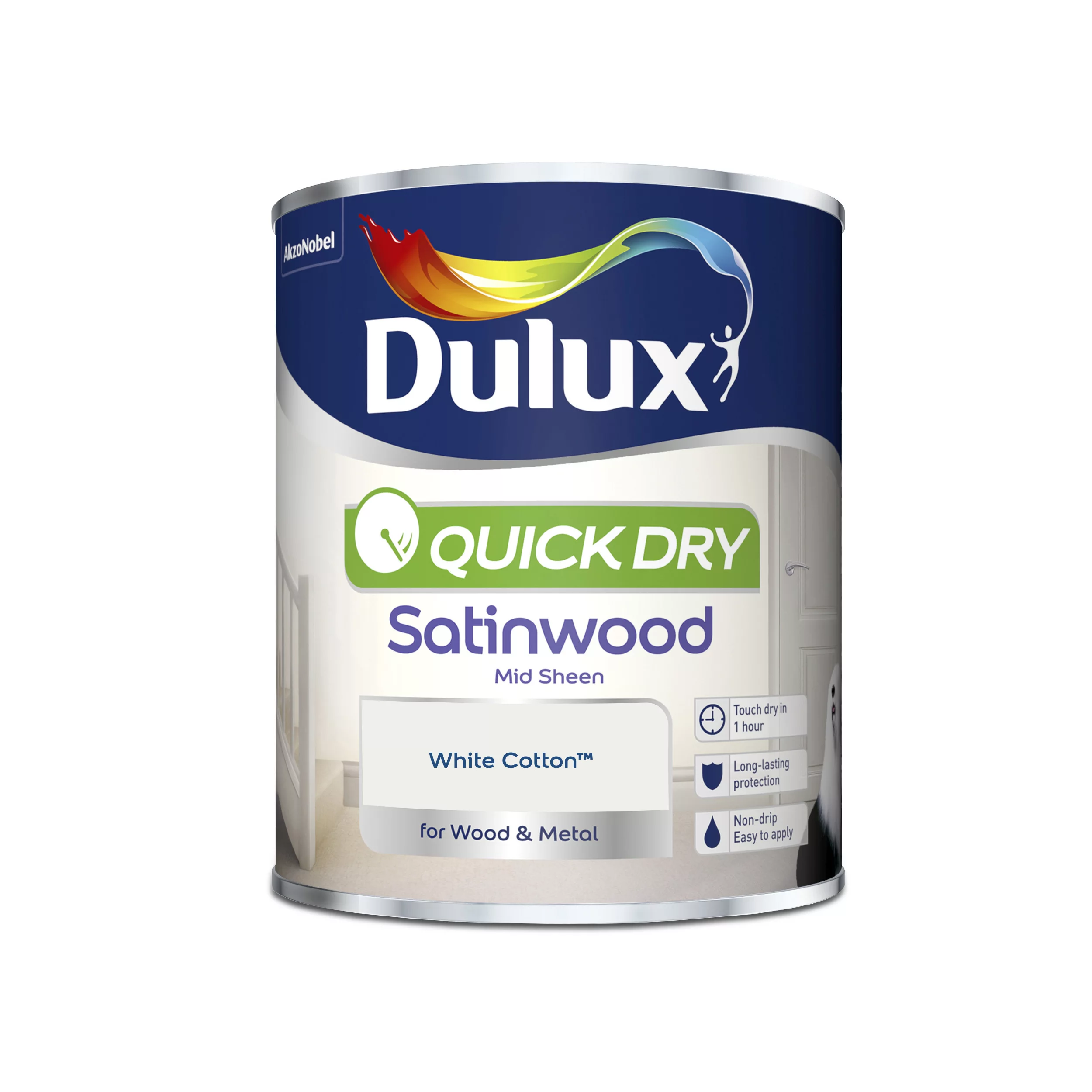 Dulux Quick Dry White Cotton Satinwood Metal & Wood Paint, 750ml 2 Dulux Quick Dry White Cotton Satinwood Metal & Wood Paint, 750ml - Image 2
