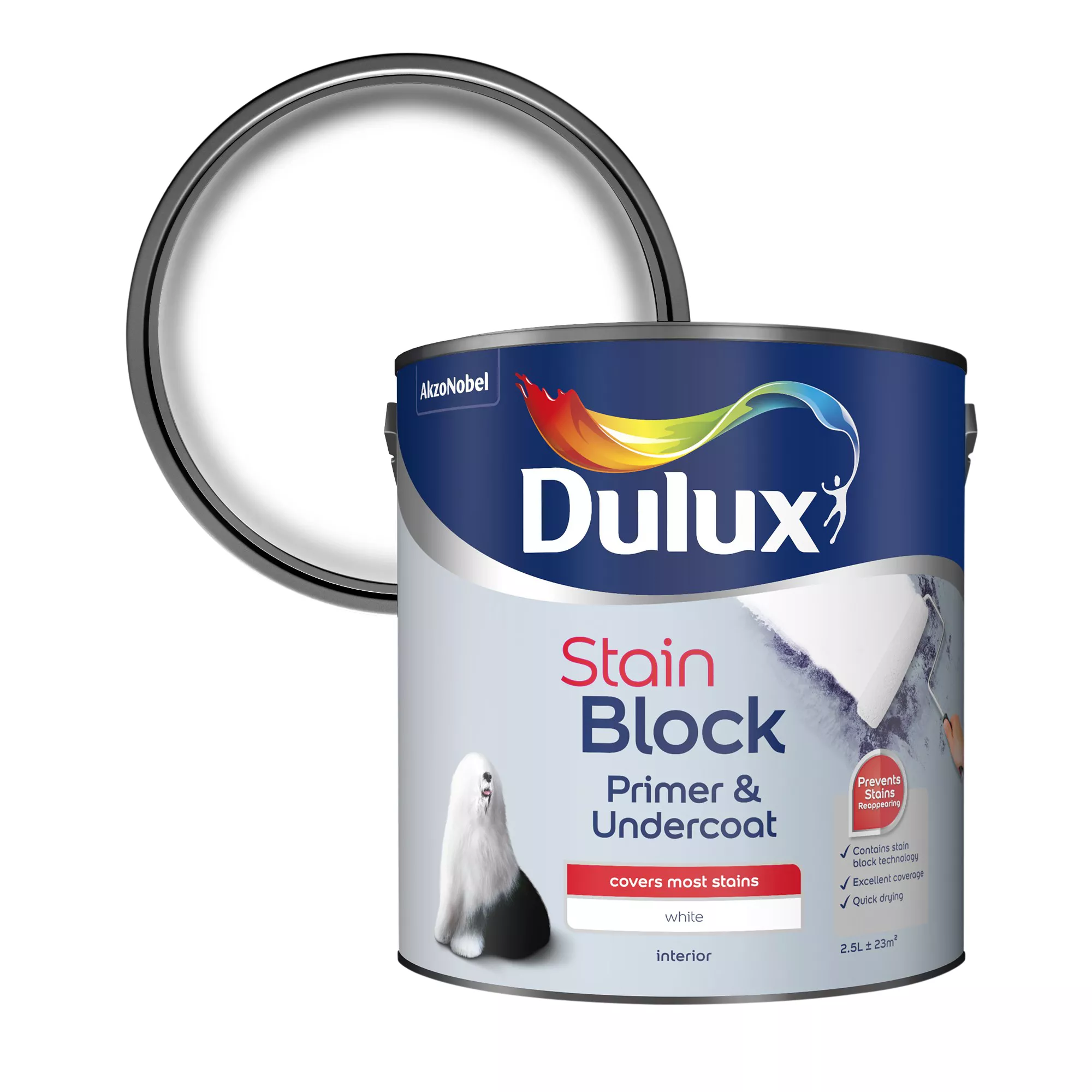 Dulux Stain Block White Primer & Undercoat, 2.5L 1 Dulux Stain Block White Primer & Undercoat, 2.5L