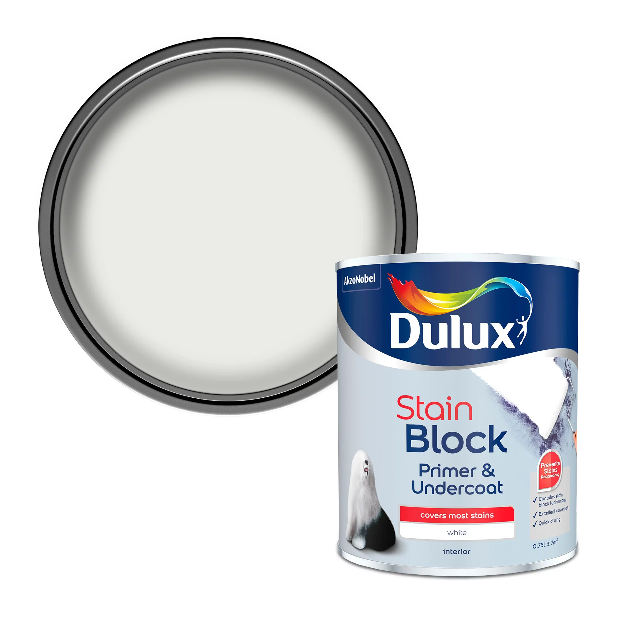 Dulux Stain Block White Primer & Undercoat, 750ml 1 Dulux Stain Block White Primer & Undercoat, 750ml