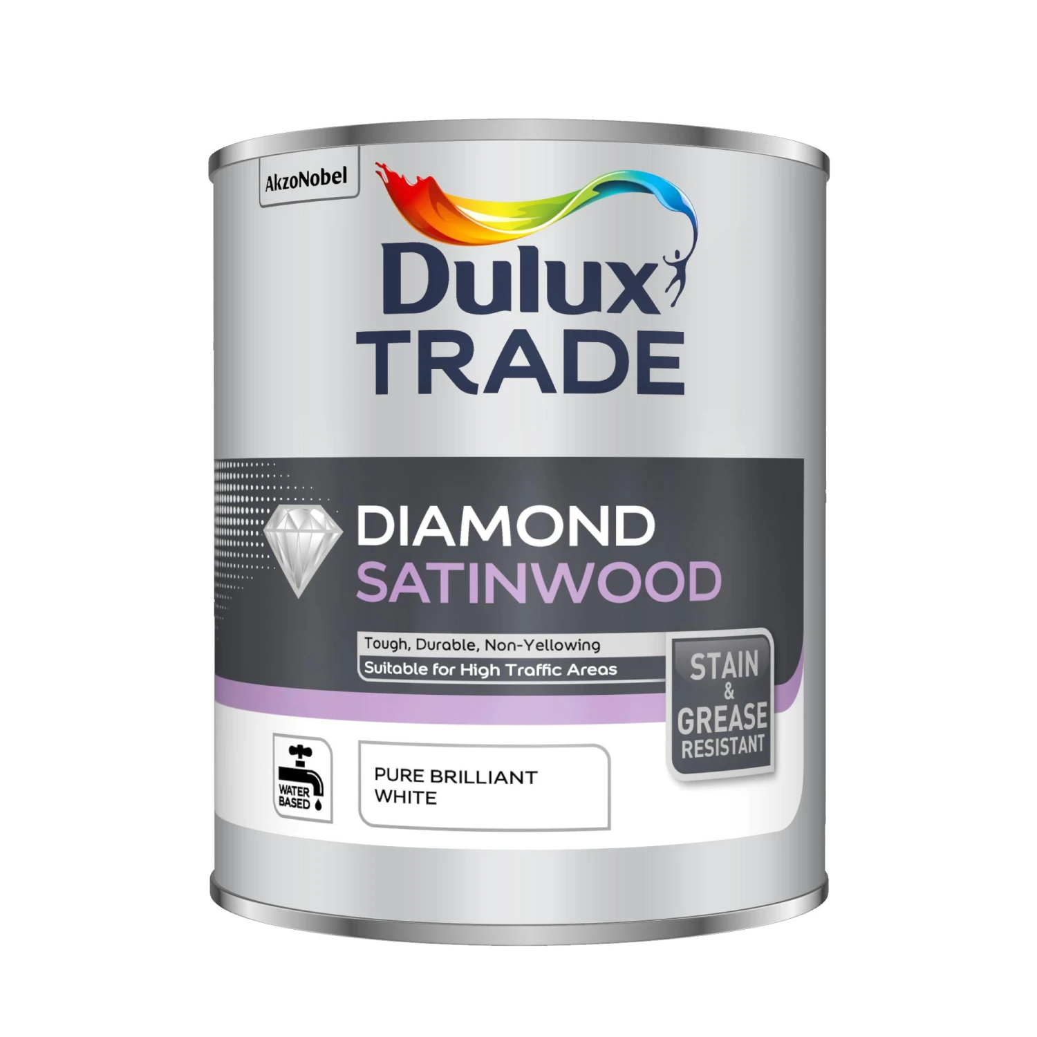 Dulux Trade Diamond Pure Brilliant White Satinwood Metal & Wood Paint, 1L 2 Dulux Trade Diamond Pure Brilliant White Satinwood Metal & Wood Paint, 1L - Image 2