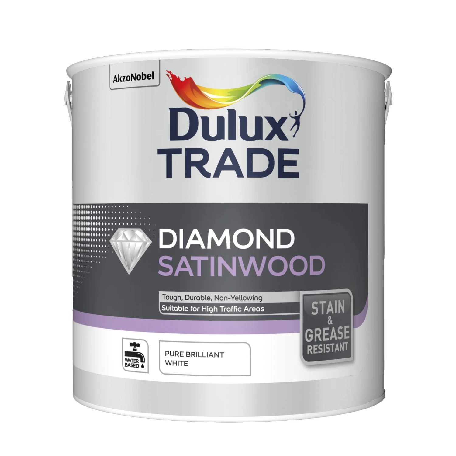 Dulux Trade Diamond Pure Brilliant White Satinwood Metal & Wood Paint, 2.5L 2 Dulux Trade Diamond Pure Brilliant White Satinwood Metal & Wood Paint, 2.5L - Image 2