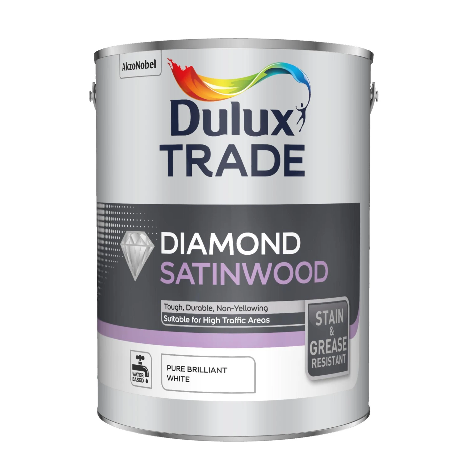Dulux Trade Diamond Pure Brilliant White Satinwood Metal & Wood Paint, 5L 2 Dulux Trade Diamond Pure Brilliant White Satinwood Metal & Wood Paint, 5L - Image 2