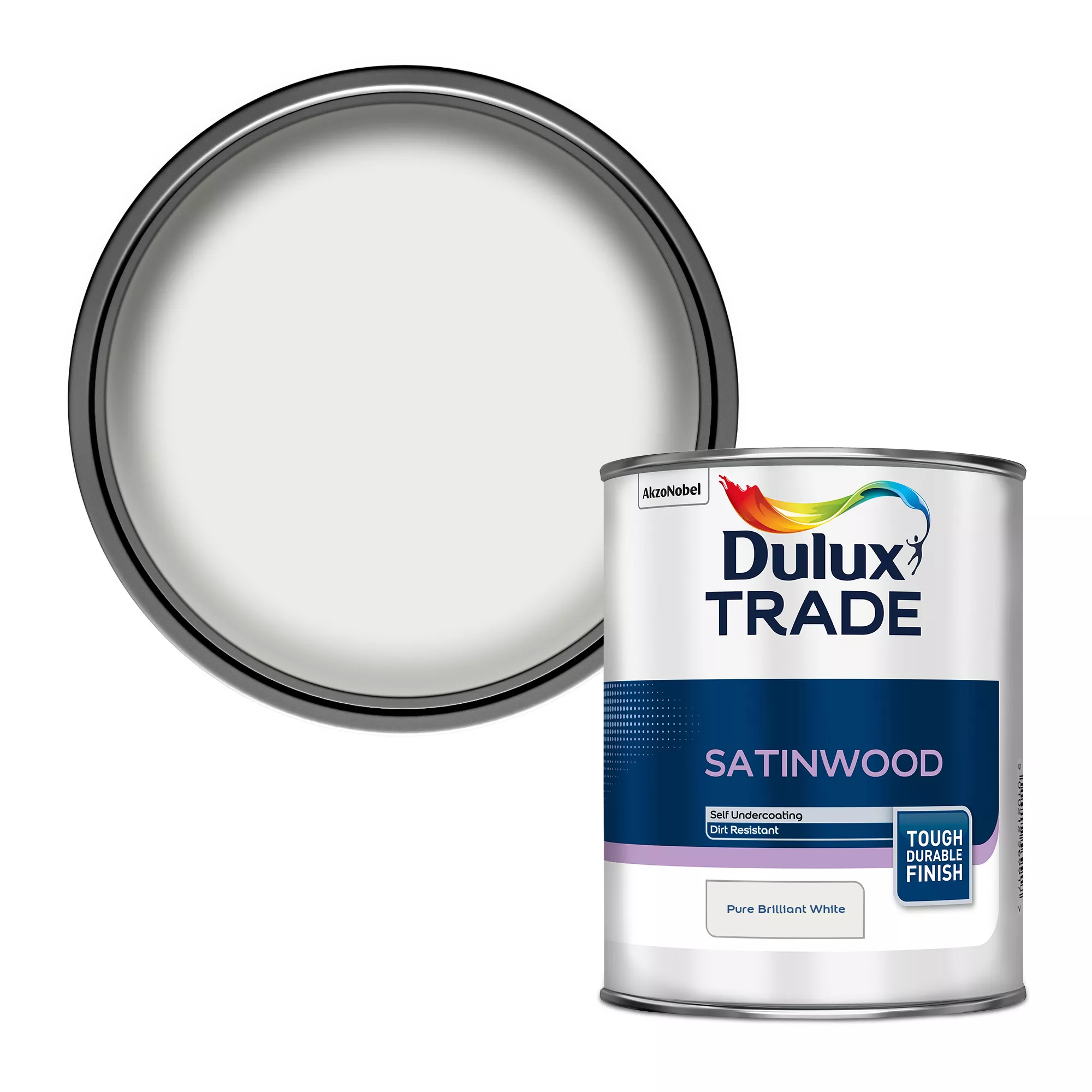 Dulux Trade Pure Brilliant White Satinwood Metal & Wood Paint, 1L 1 Dulux Trade Pure Brilliant White Satinwood Metal & Wood Paint, 1L