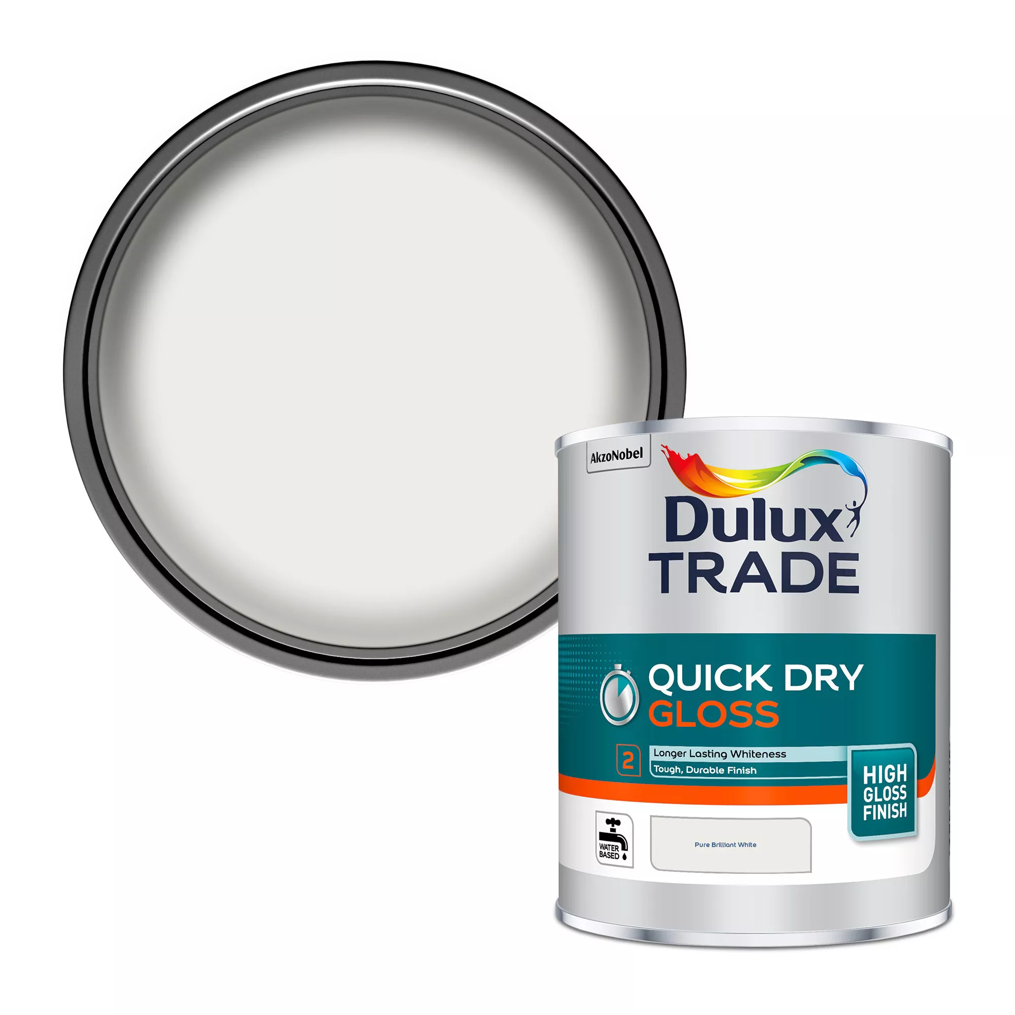 Dulux Trade Quickdry Pure Brilliant White Gloss Metal & Wood Paint, 1L 1 Dulux Trade Quickdry Pure Brilliant White Gloss Metal & Wood Paint, 1L
