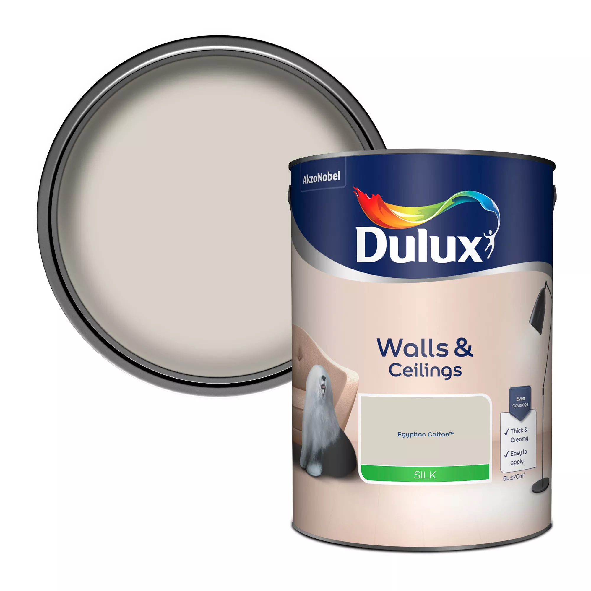 Dulux Walls & Ceilings Egyptian Cotton Silk Emulsion Paint, 5L 1 Dulux Walls & Ceilings Egyptian Cotton Silk Emulsion Paint, 5L