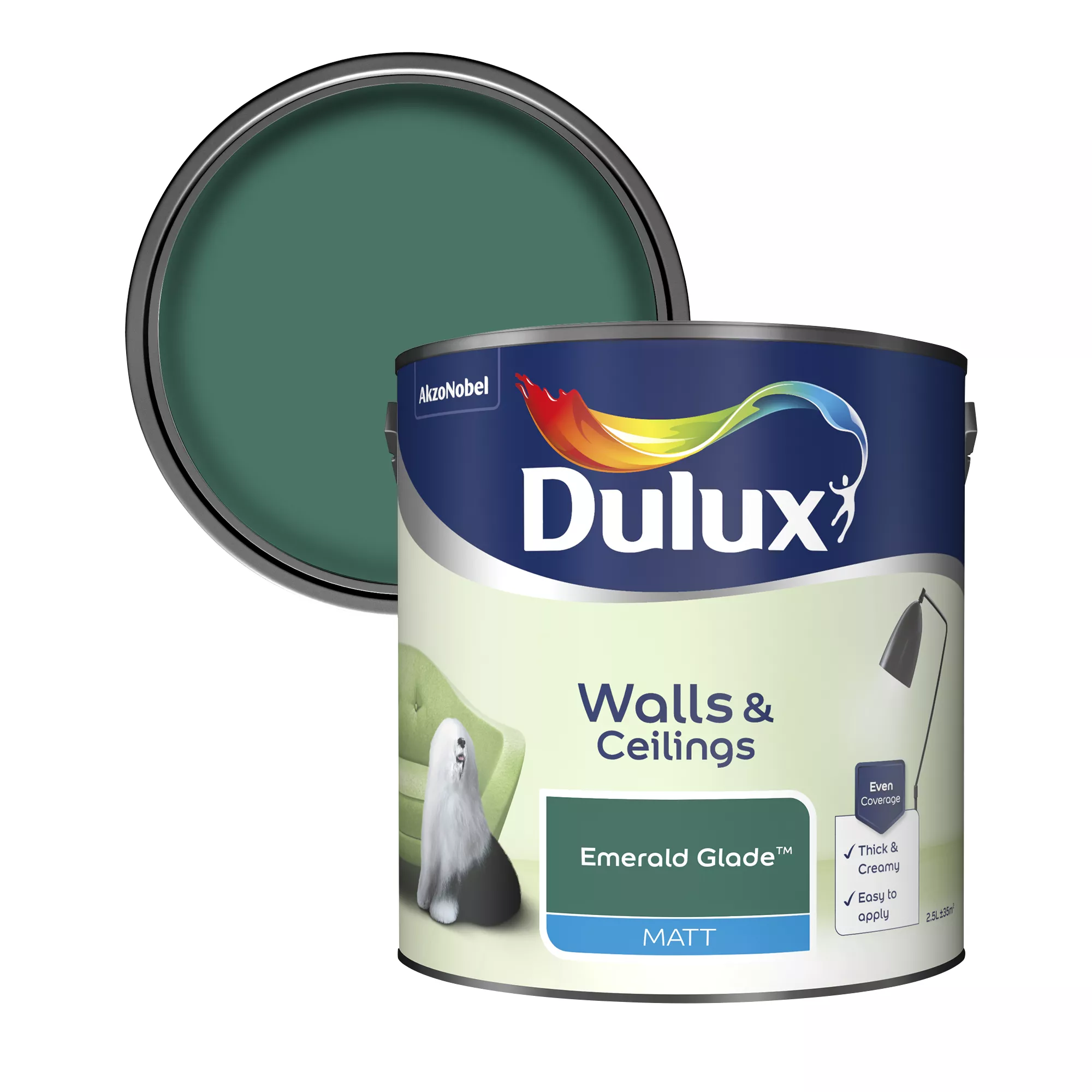 Dulux Walls & Ceilings Emerald Glade Matt Emulsion Paint, 2.5L 1 Dulux Walls & Ceilings Emerald Glade Matt Emulsion Paint, 2.5L