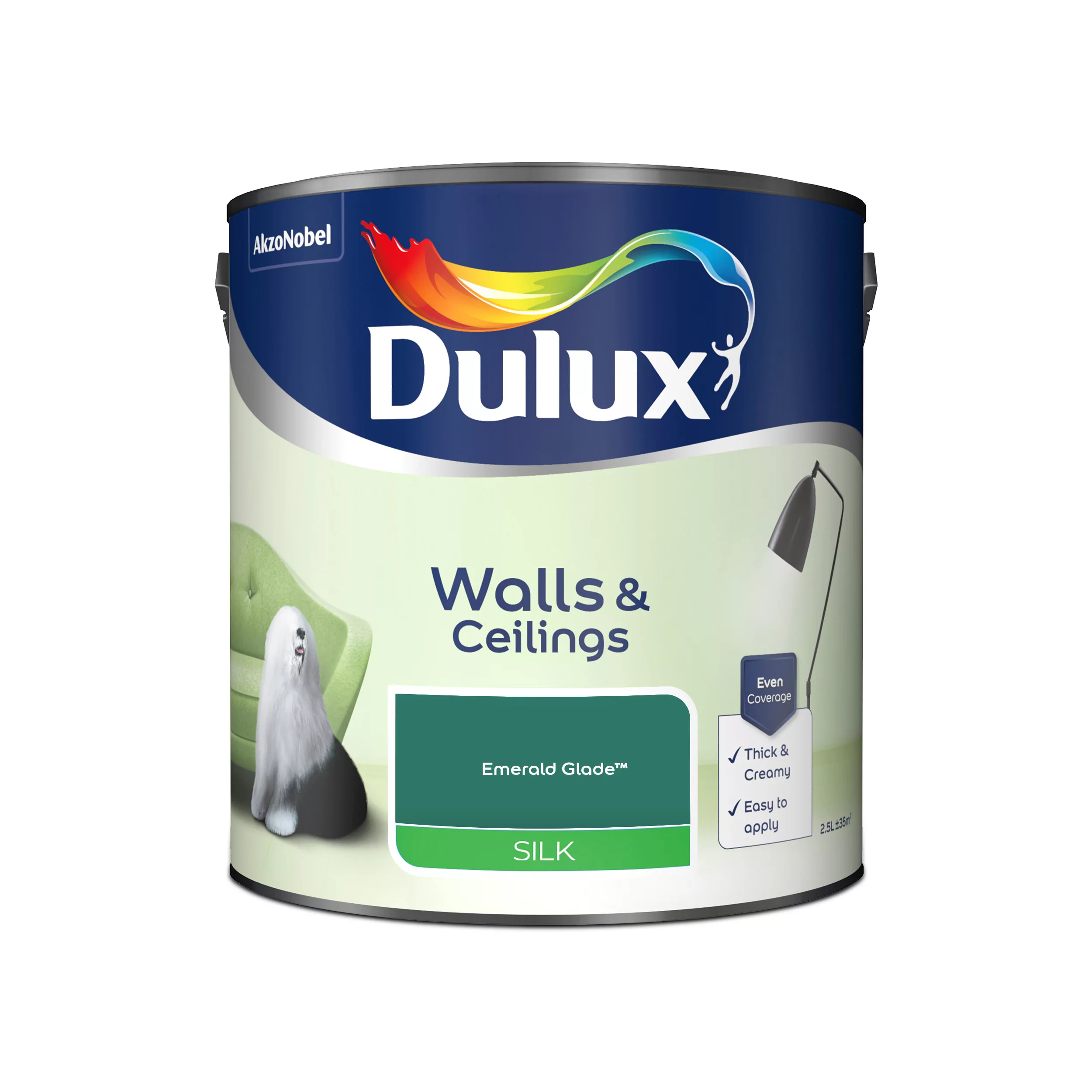 Dulux Walls & Ceilings Emerald Glade Silk Emulsion Paint, 2.5L 2 Dulux Walls & Ceilings Emerald Glade Silk Emulsion Paint, 2.5L - Image 2