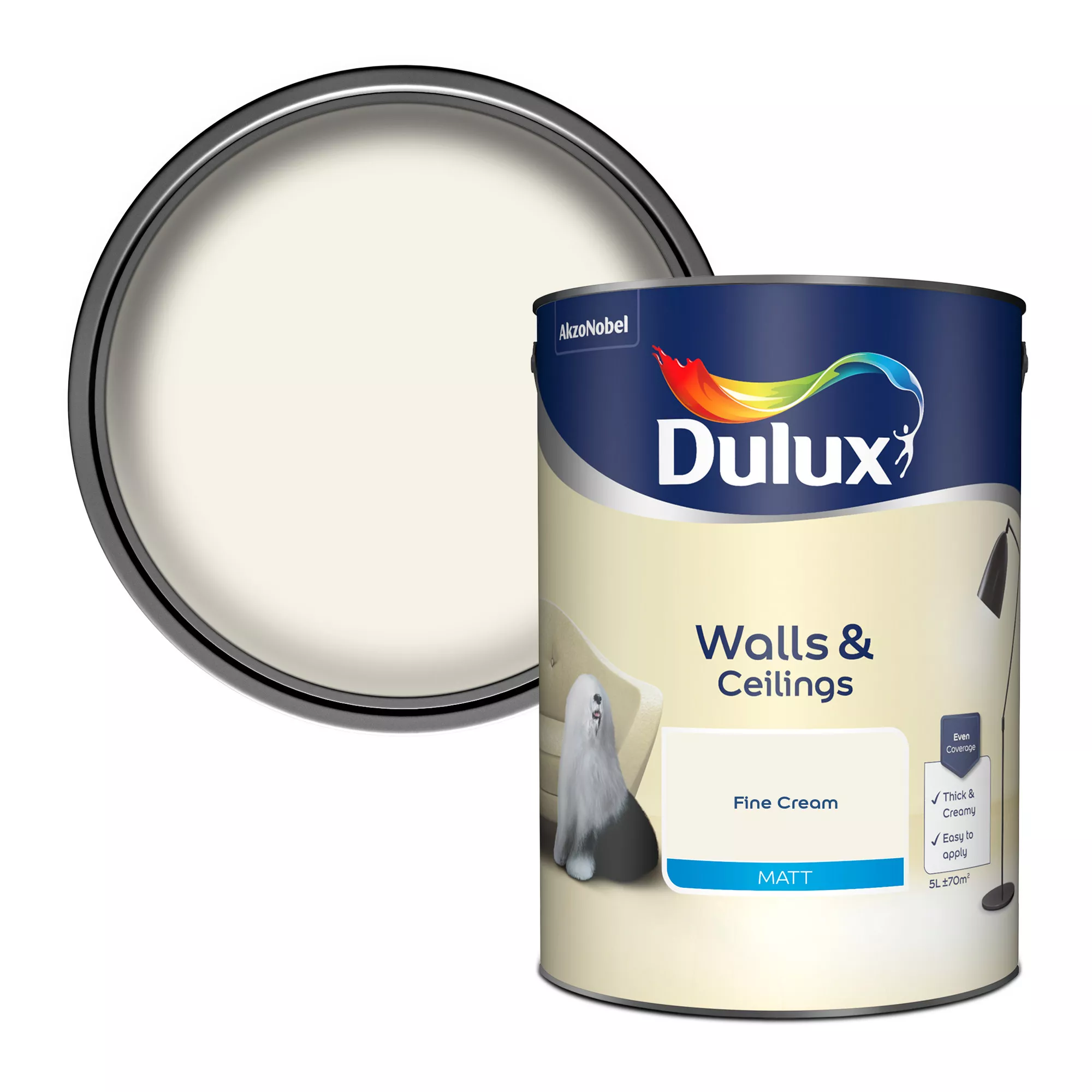 Dulux Walls & Ceilings Fine Cream Matt Emulsion Paint, 5L 1 Dulux Walls & Ceilings Fine Cream Matt Emulsion Paint, 5L